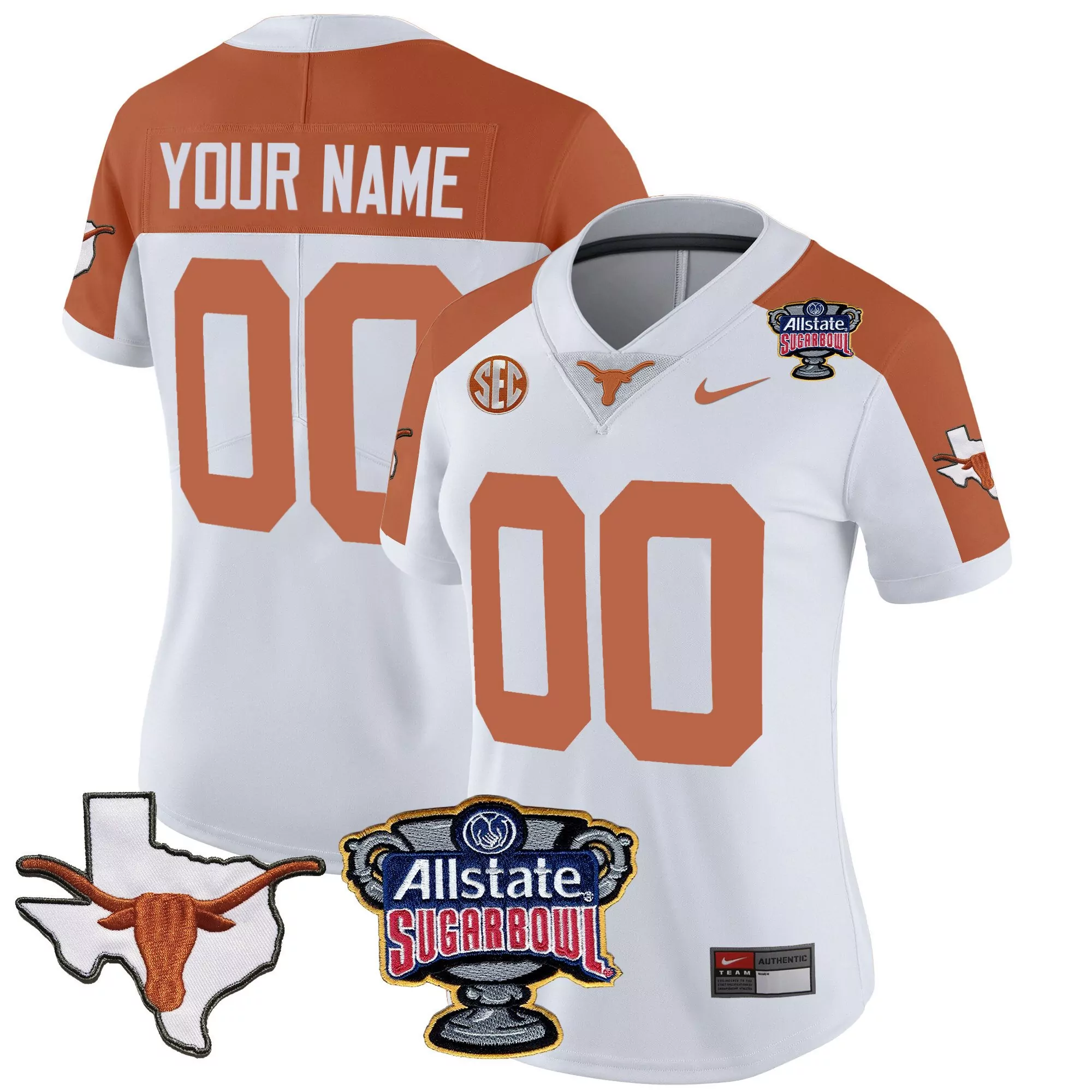 inverted women texas longhorns sugar bowl sec patch vapor custom jersey all stitched