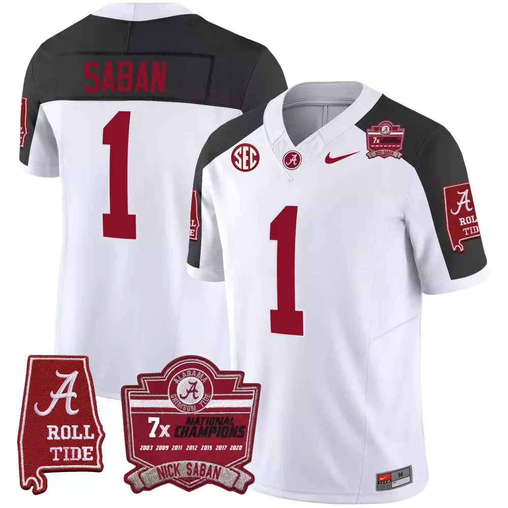 inverted youth nick saban alabama crimson tide 7x champions patch vapor jersey all stitched