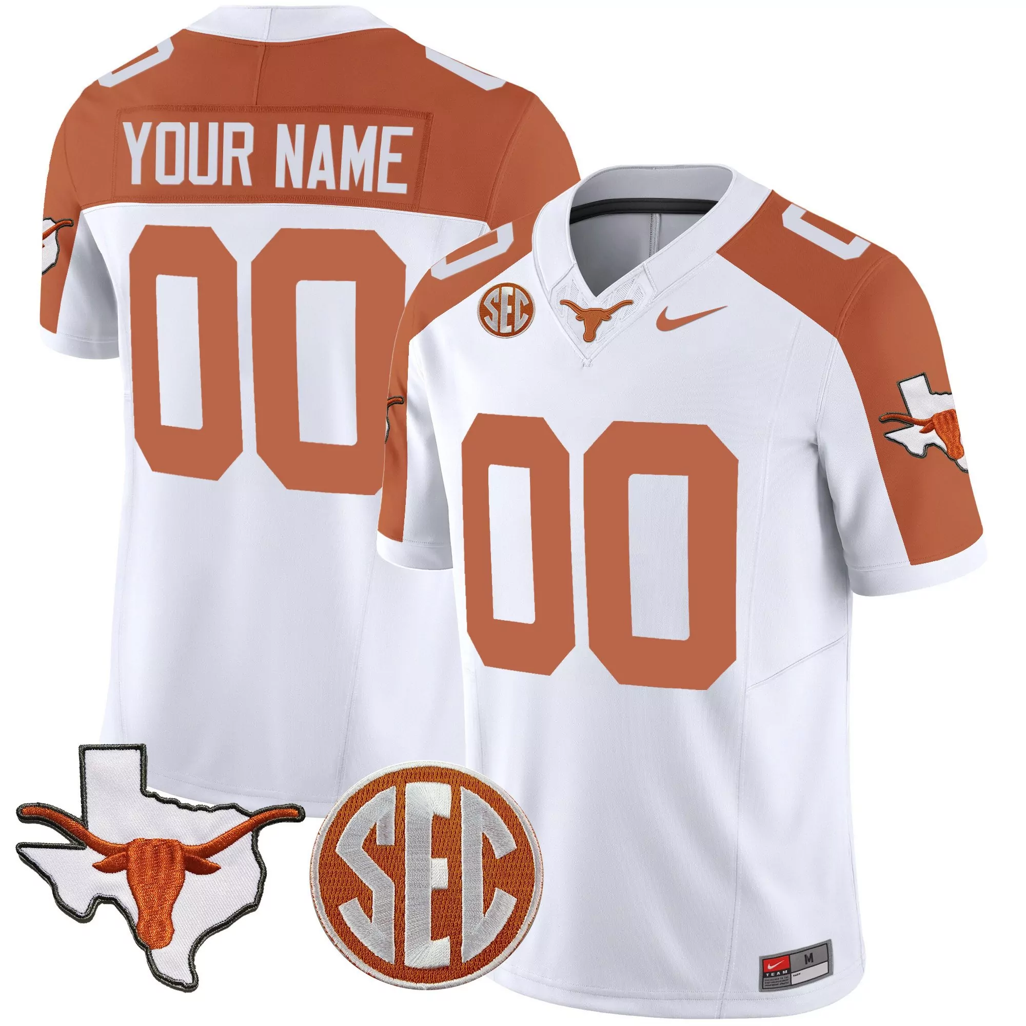 inverted youth texas longhorns state map sec patch vapor custom jersey all stitched
