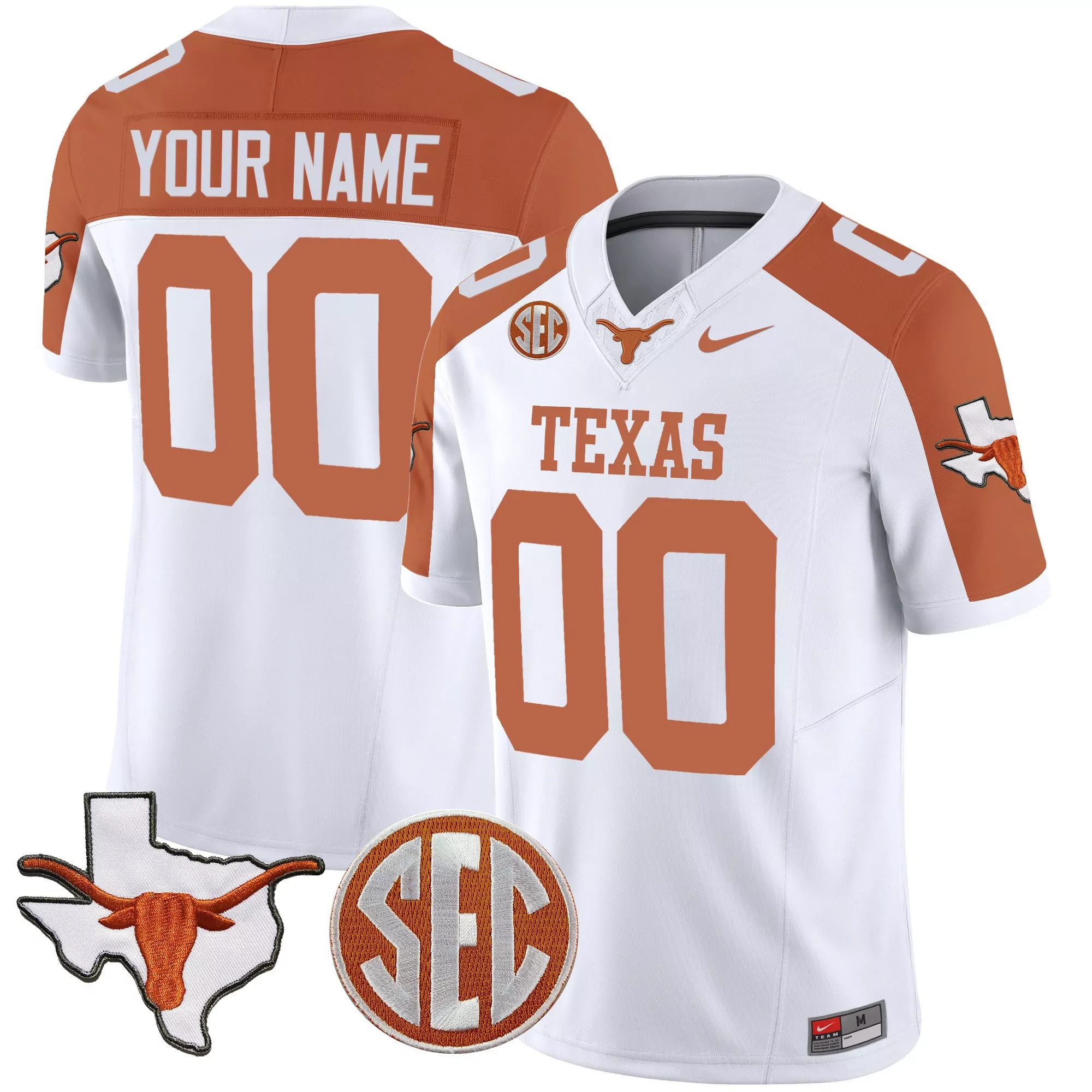 inverted youth texas longhorns state map sec patch vapor custom jersey all stitched