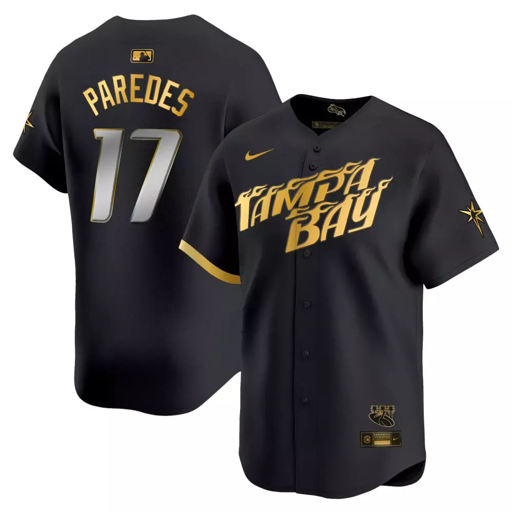 isaac paredes black gold mens tampa bay rays 2024 city connect vapor premier limited jersey charcoal all stitched