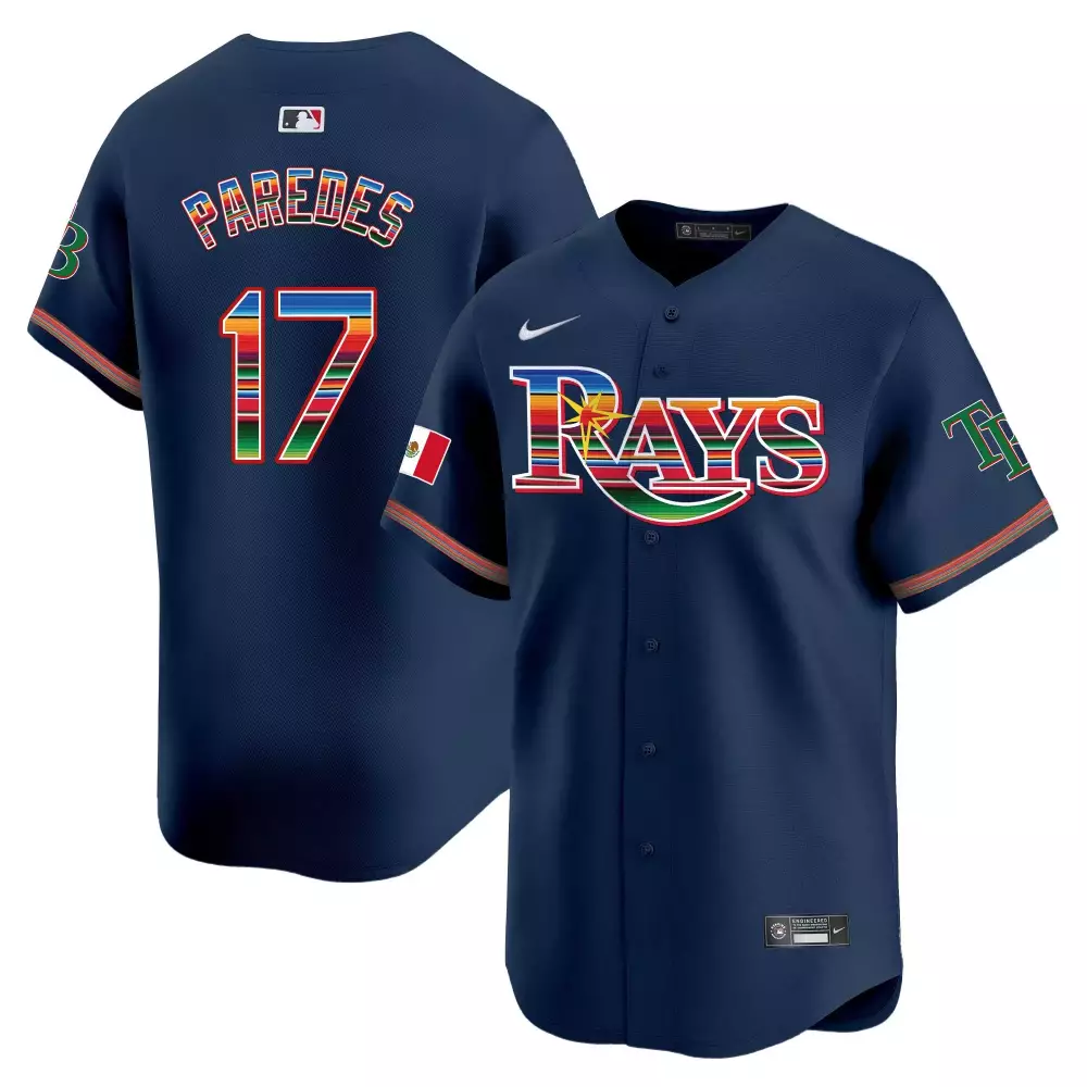isaac paredes navy mens tampa bay rays 25th anniversary patch flex base jersey all stitched