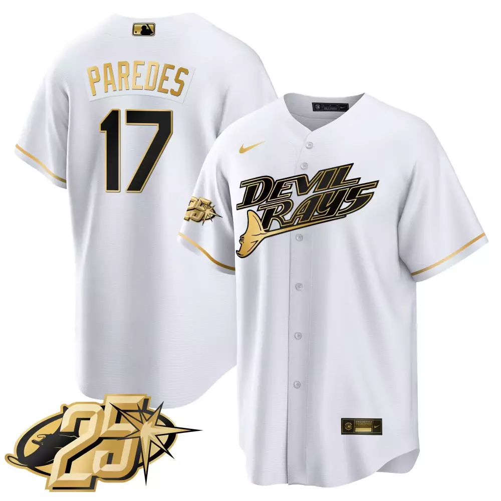 isaac paredes navy mens tampa bay rays 25th anniversary patch flex base jersey all stitched