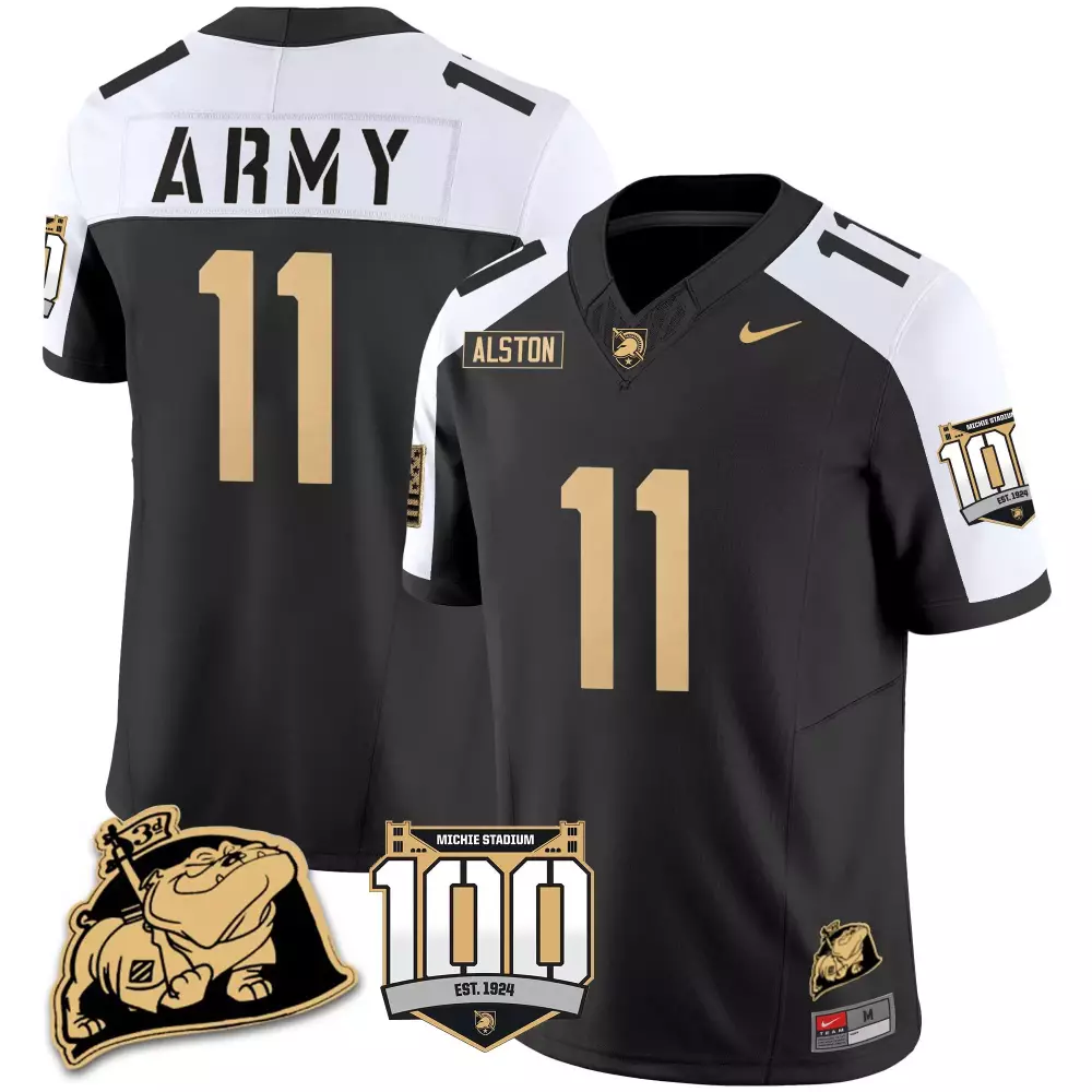 isaiah alston black alternate mens army black knights 100th anniversary patch vapor jersey v2 all stitched
