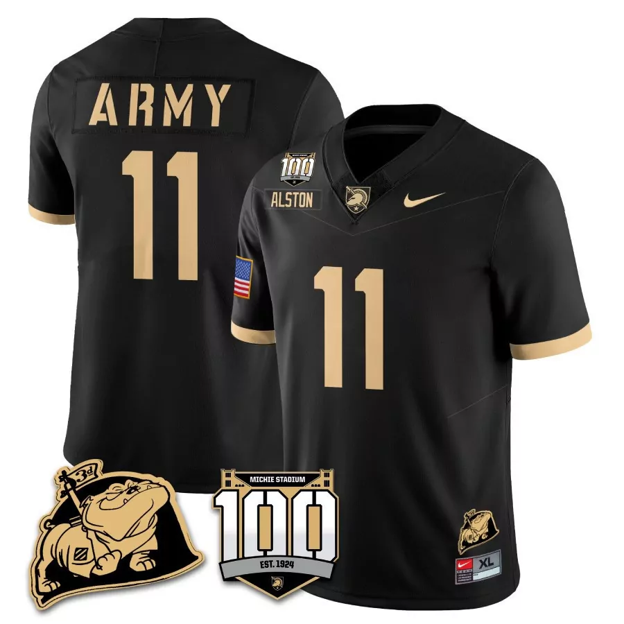 isaiah alston black alternate mens army black knights 100th anniversary patch vapor jersey v2 all stitched