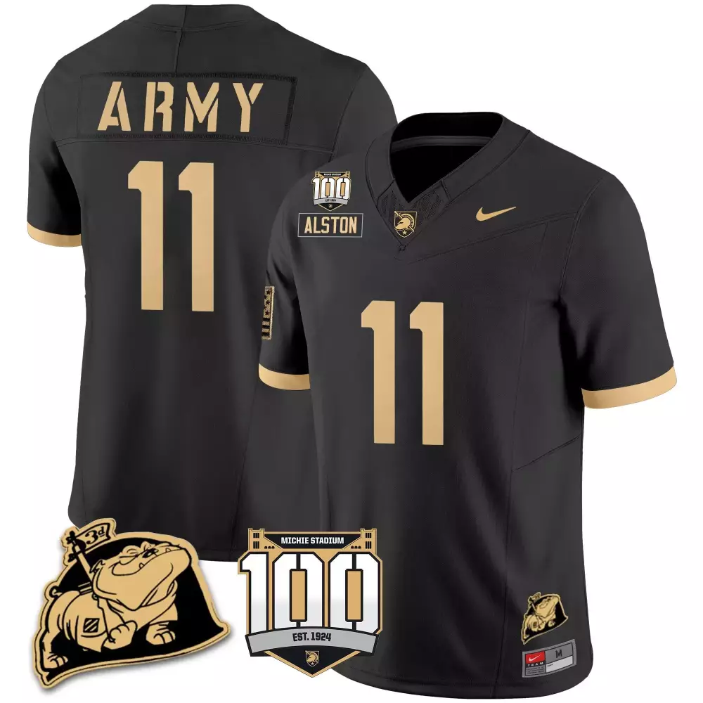 isaiah alston black alternate mens army black knights 100th anniversary patch vapor jersey v2 all stitched