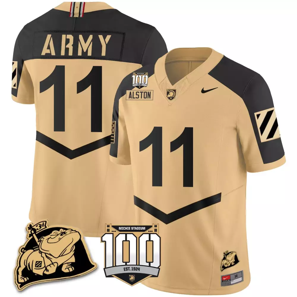 isaiah alston black mens army black knights rocky the bulldog patch jersey all stitched