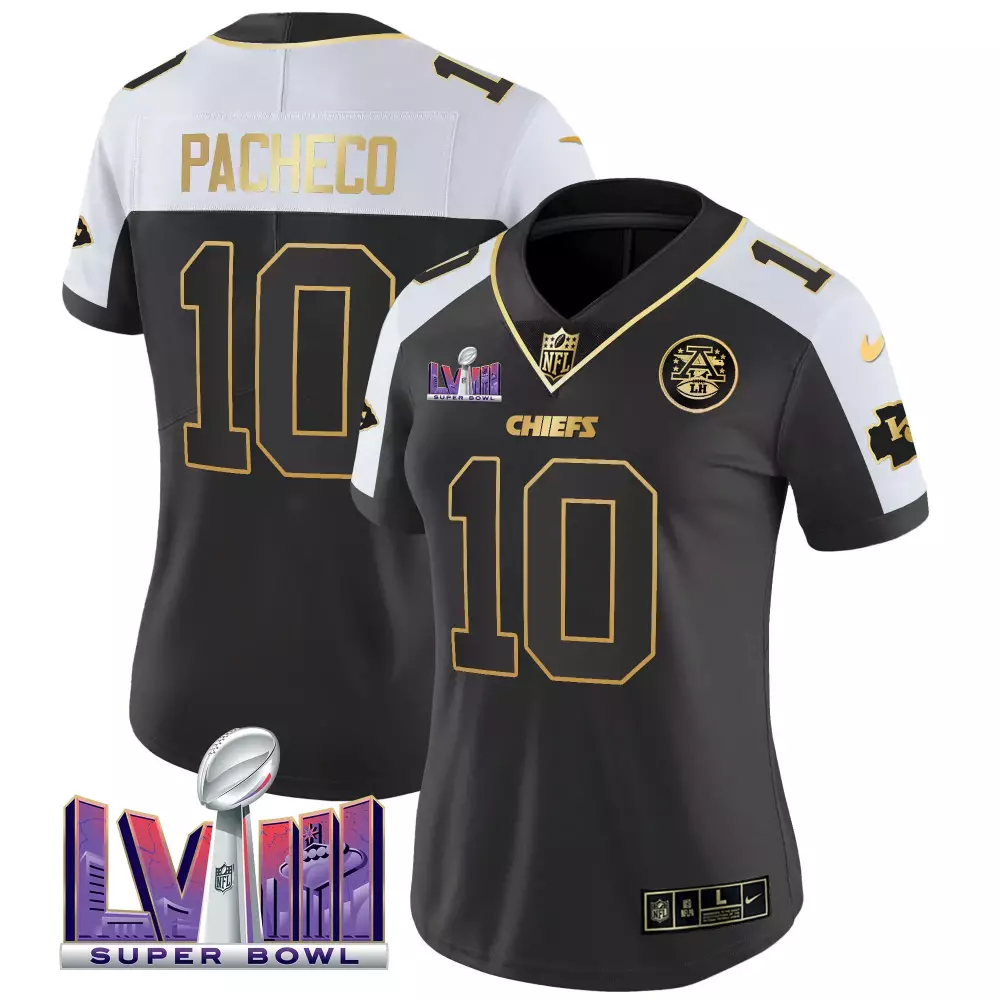 Isiah Pacheco Women's Chiefs Super Bowl LVIII Patch Vapor Jersey V4 | All Stitched | Limited Edition Fan Gear | For Men, Women & Youth