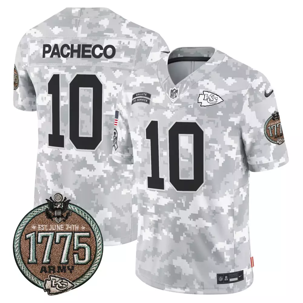 Isiah Pacheco Men's Chiefs 2024 Salute to Service Establishment Year Patch Vapor Limited Jersey | All Stitched | Fan Gear | For Men, Women & Youth