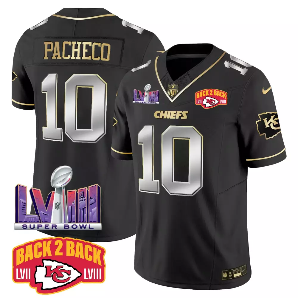 isiah pacheco black limited mens kansas city chiefs super bowl lviii back 2 back gold patch vapor jersey v5 all stitched
