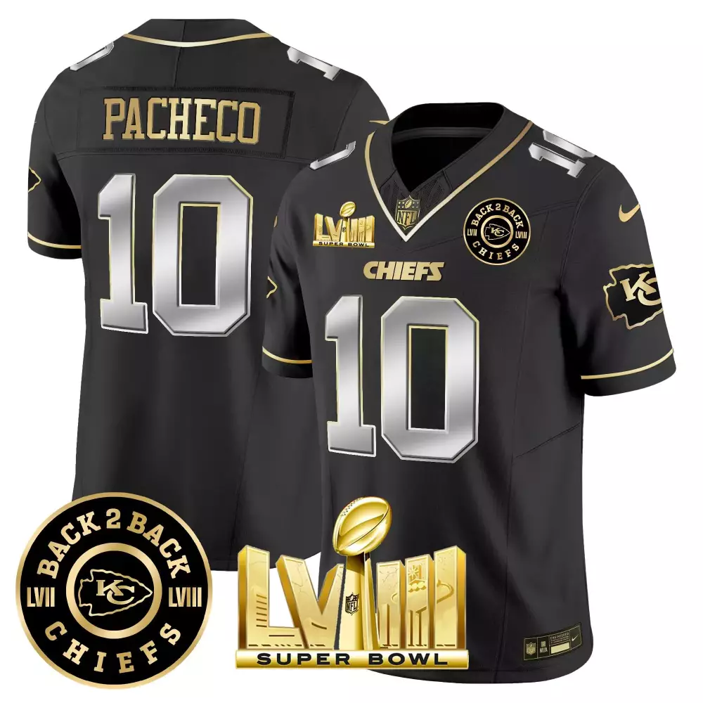 isiah pacheco black limited mens kansas city chiefs super bowl lviii back 2 back gold patch vapor jersey v5 all stitched