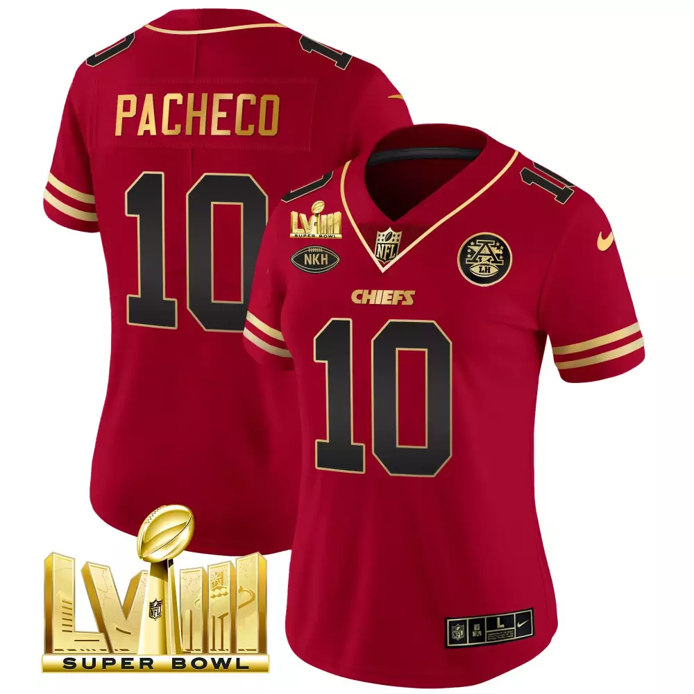 isiah pacheco black red womens kansas city chiefs super bowl lviii back 2 back gold patch vapor jersey all stitched