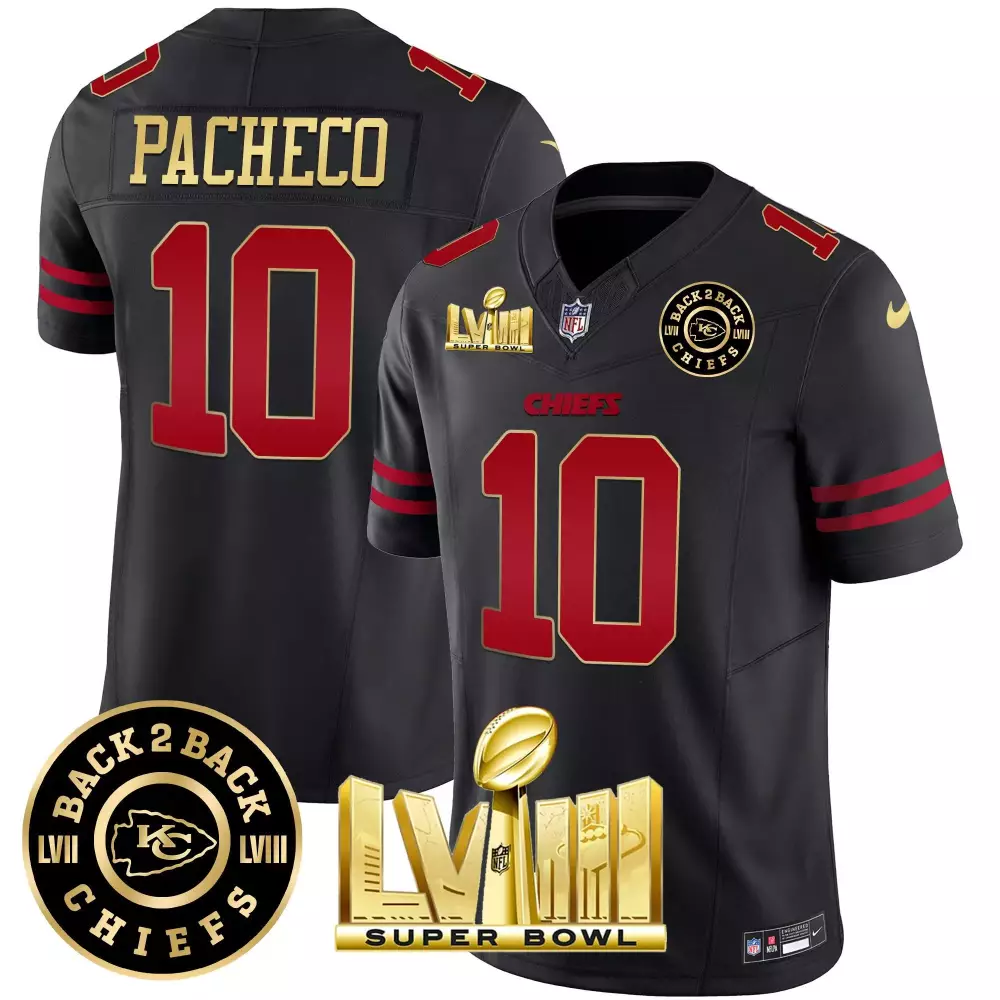 isiah pacheco gold trim mens kansas city chiefs super bowl lviii back 2 back patch vapor jersey v3 all stitched