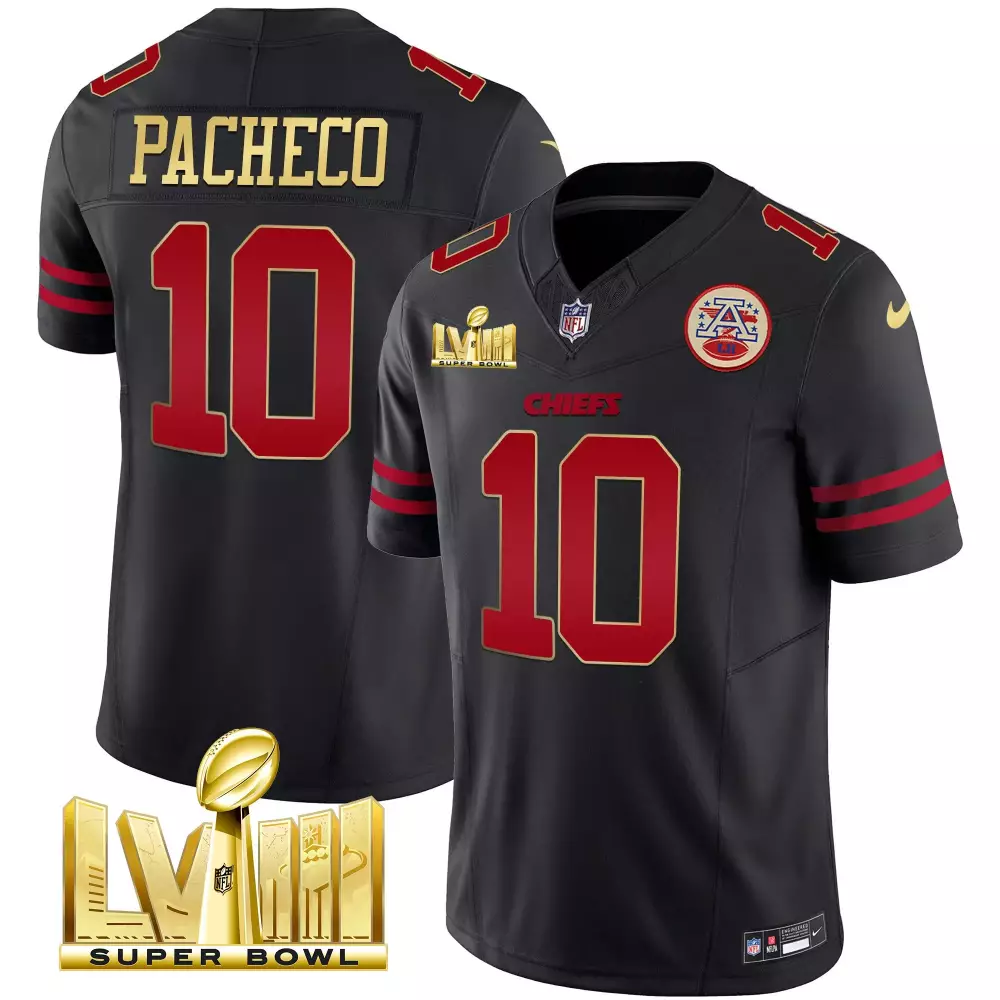 isiah pacheco gold trim mens kansas city chiefs super bowl lviii back 2 back patch vapor jersey v3 all stitched