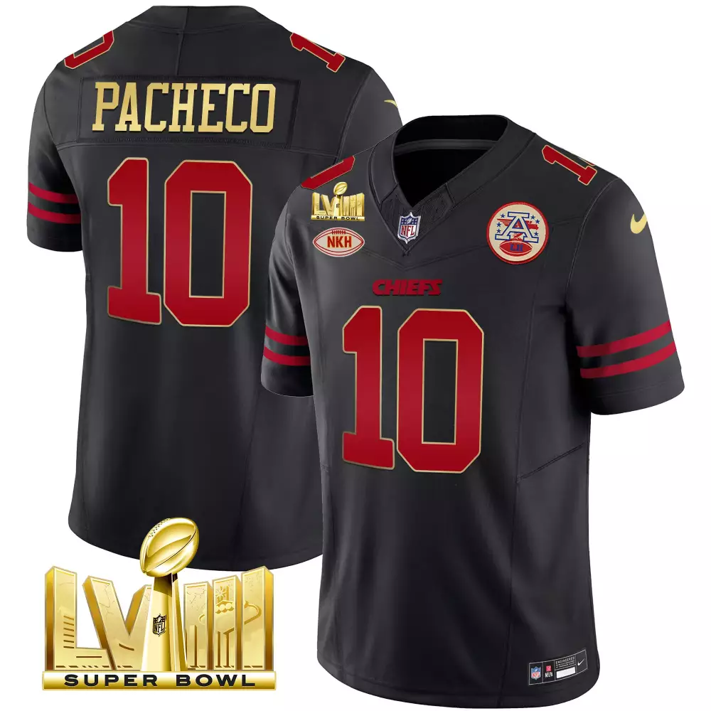 isiah pacheco gold trim mens kansas city chiefs super bowl lviii back 2 back patch vapor jersey v3 all stitched