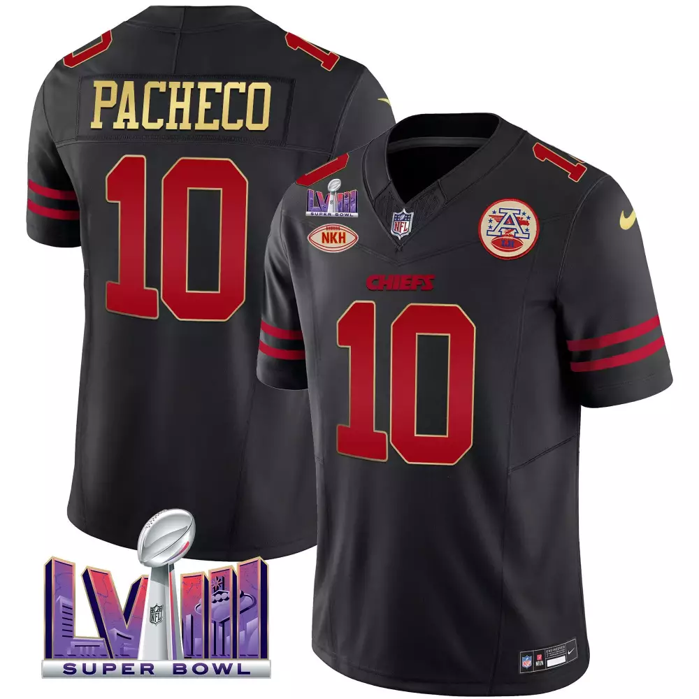 isiah pacheco gold trim mens kansas city chiefs super bowl lviii back 2 back patch vapor jersey v3 all stitched