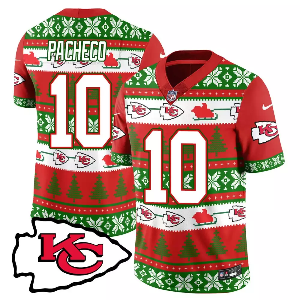 isiah pacheco red green mens kansas city chiefs 2024 christmas vapor limited jersey printed