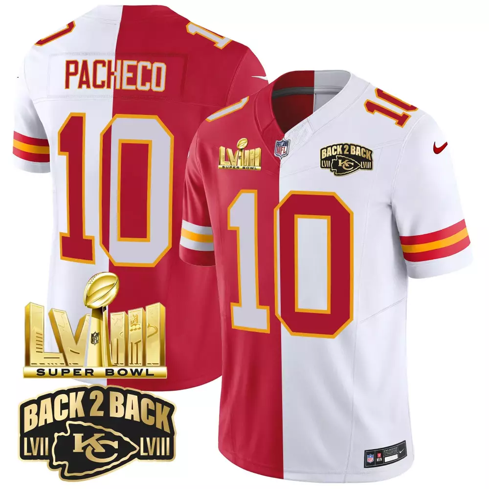isiah pacheco split mens kansas city chiefs super bowl lviii back 2 back gold patch vapor jersey v2 all stitched