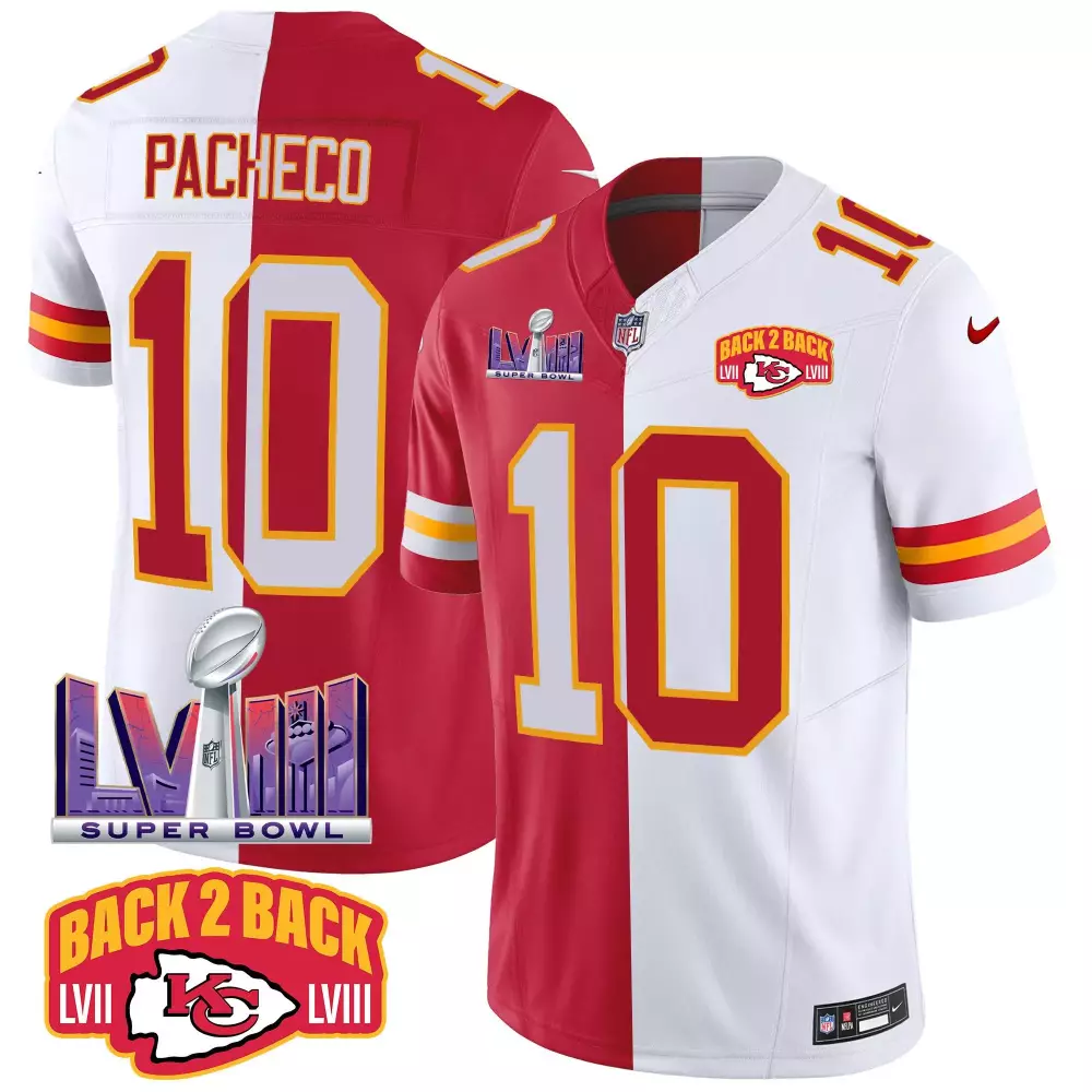 isiah pacheco split mens kansas city chiefs super bowl lviii back 2 back gold patch vapor jersey v2 all stitched