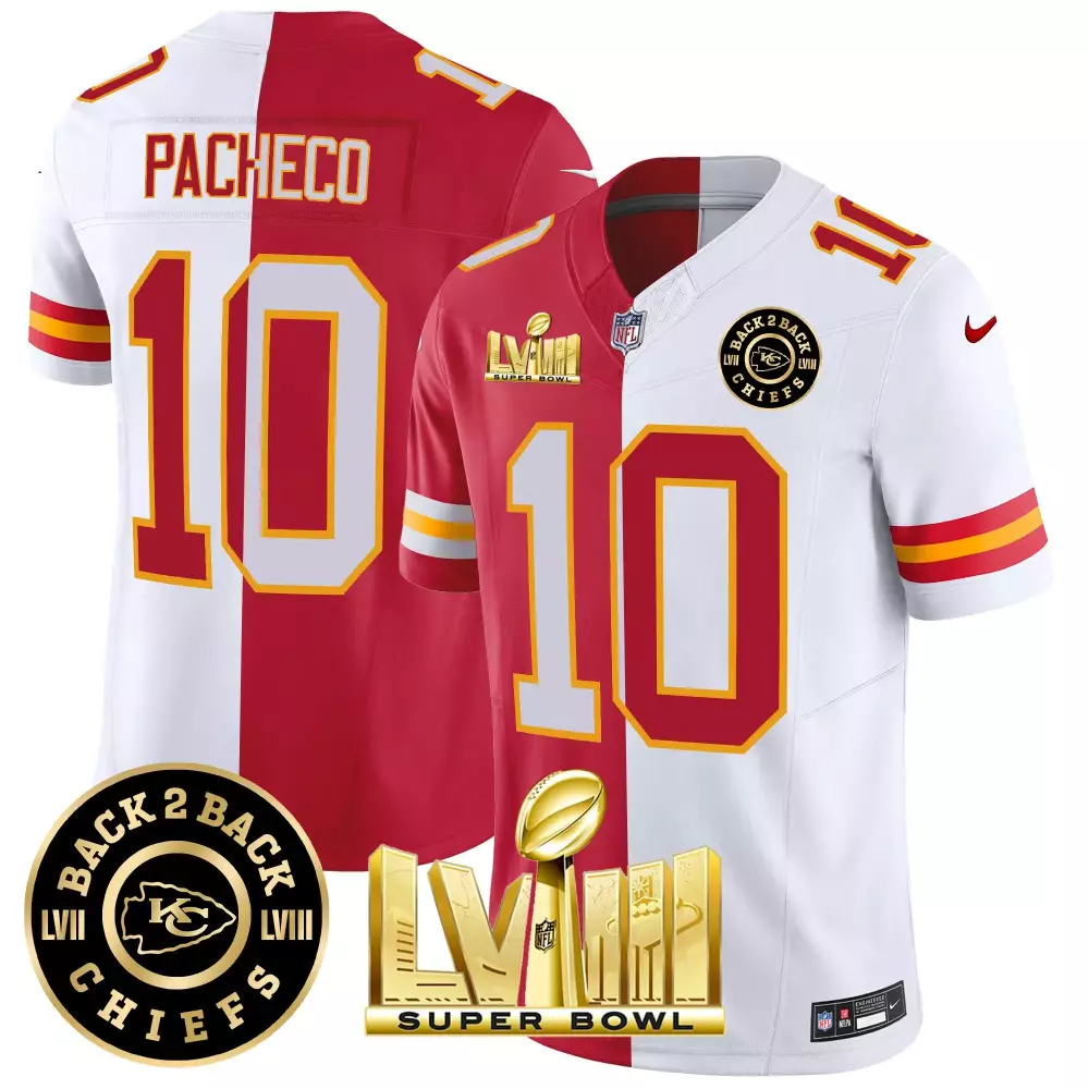 isiah pacheco split mens kansas city chiefs super bowl lviii back 2 back gold patch vapor jersey v2 all stitched