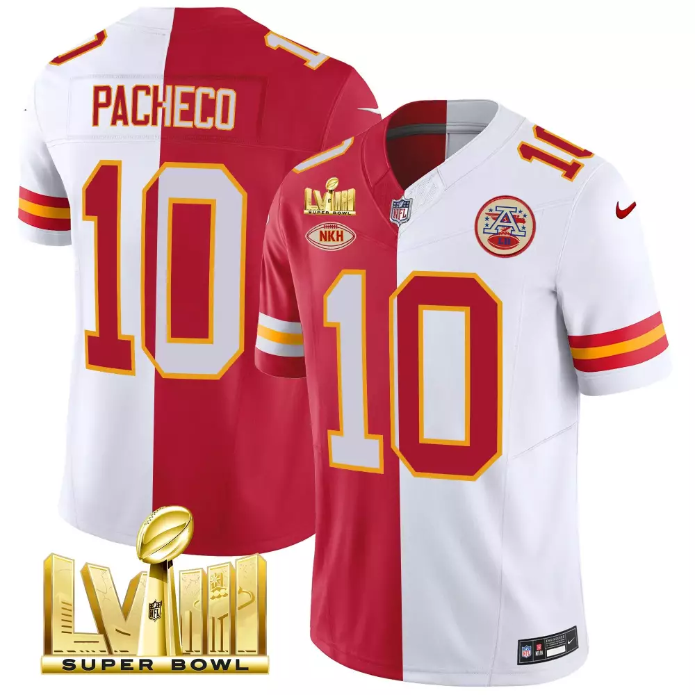 isiah pacheco split mens kansas city chiefs super bowl lviii back 2 back gold patch vapor jersey v2 all stitched