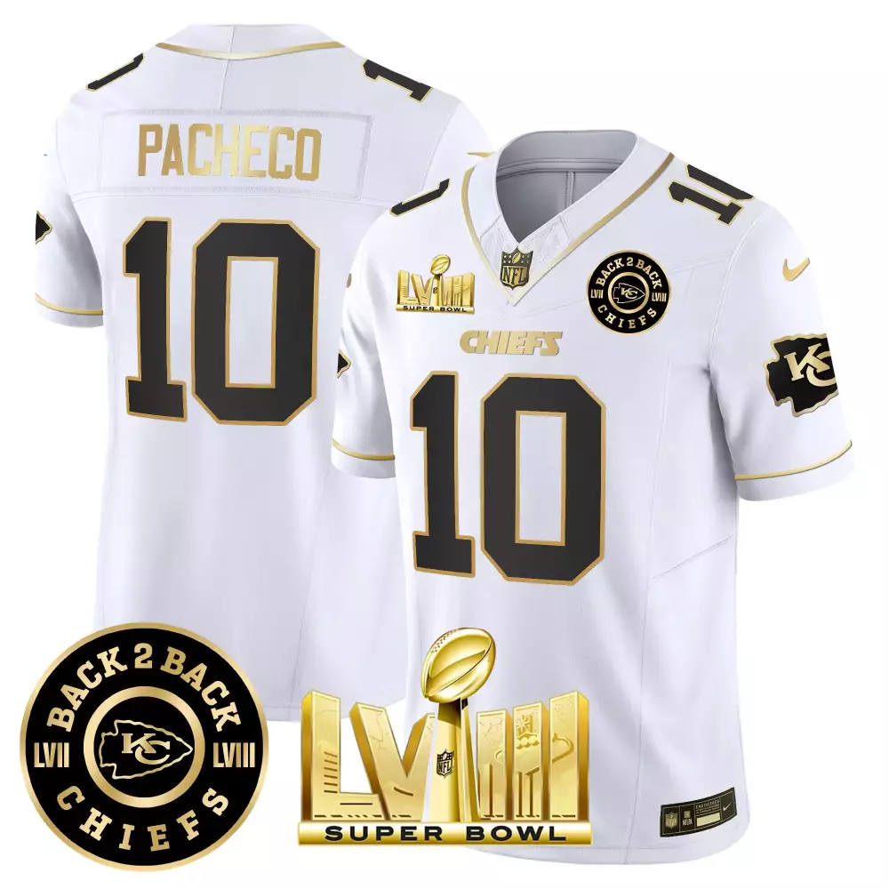 isiah pacheco white gold mens kansas city chiefs super bowl lviii back 2 back patch vapor jersey v4 all stitched