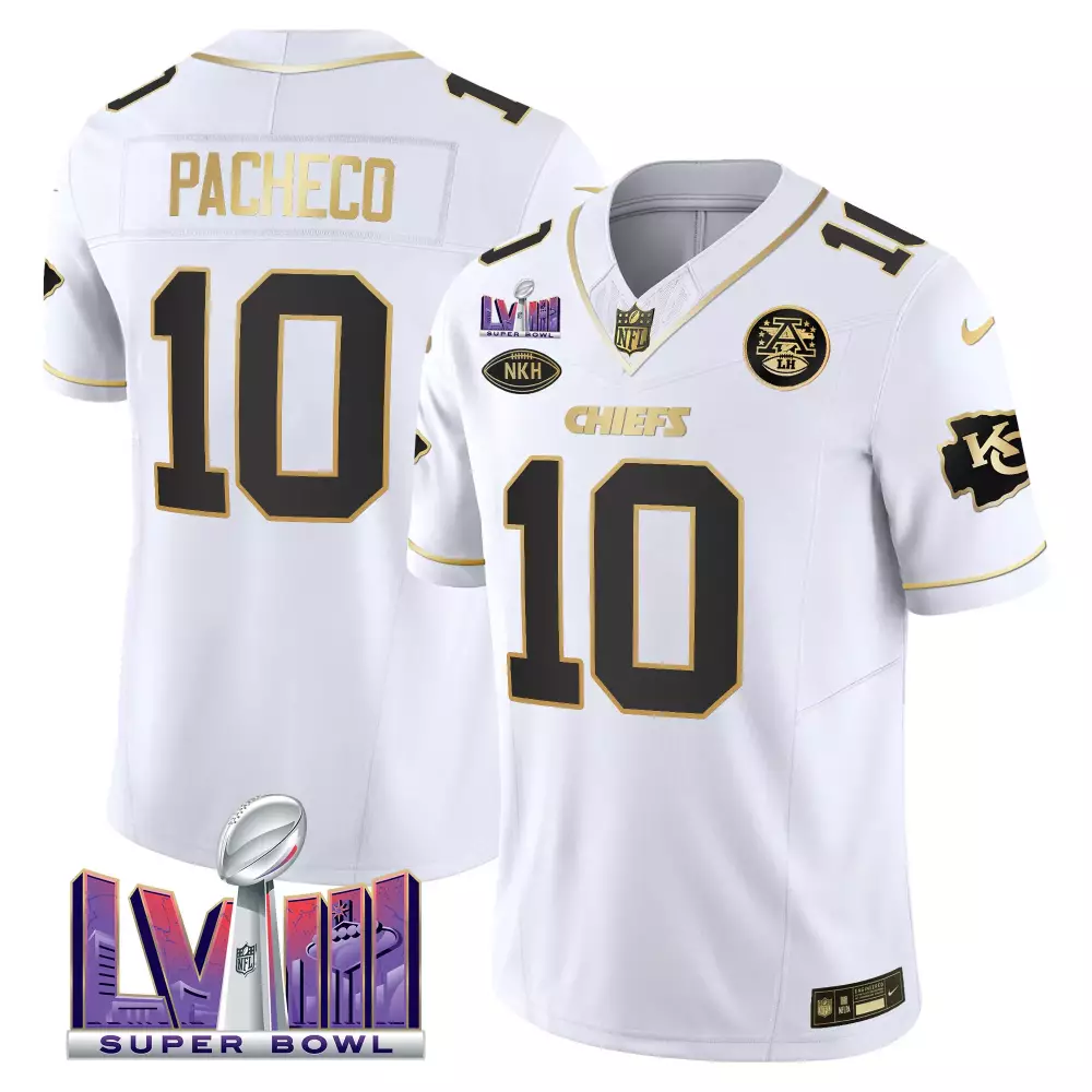 isiah pacheco white gold mens kansas city chiefs super bowl lviii back 2 back patch vapor jersey v4 all stitched