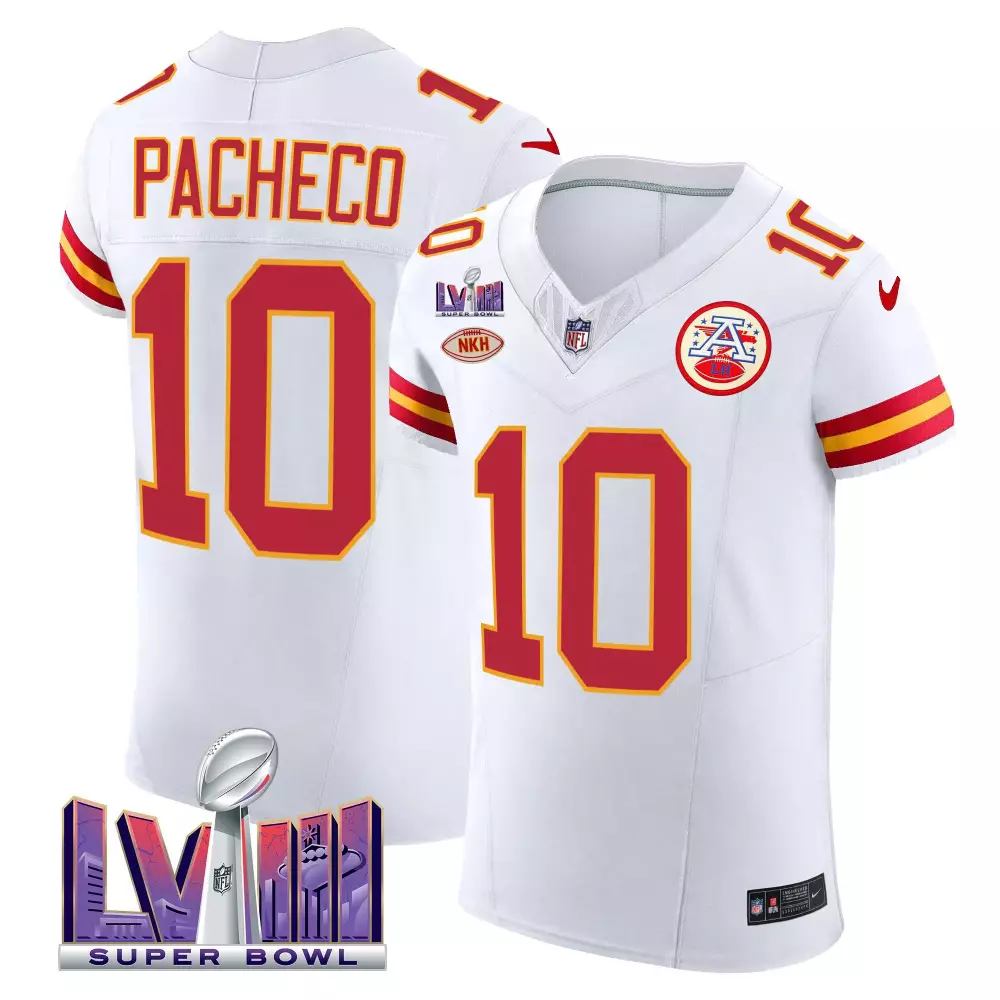 isiah pacheco white mens kansas city chiefs super bowl lviii back 2 back patch vapor jersey v3 all stitched