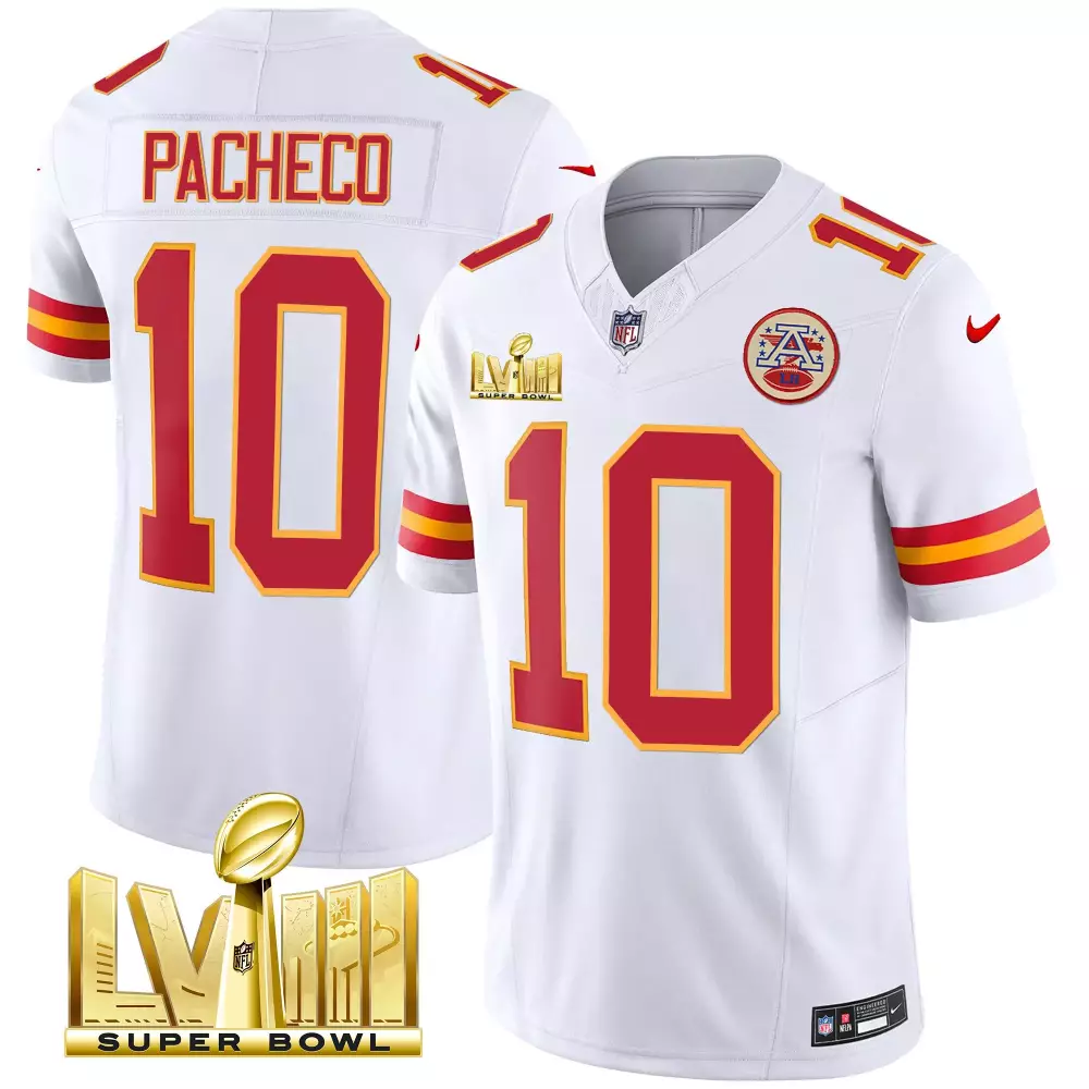 isiah pacheco white mens kansas city chiefs super bowl lviii back 2 back patch vapor jersey v3 all stitched