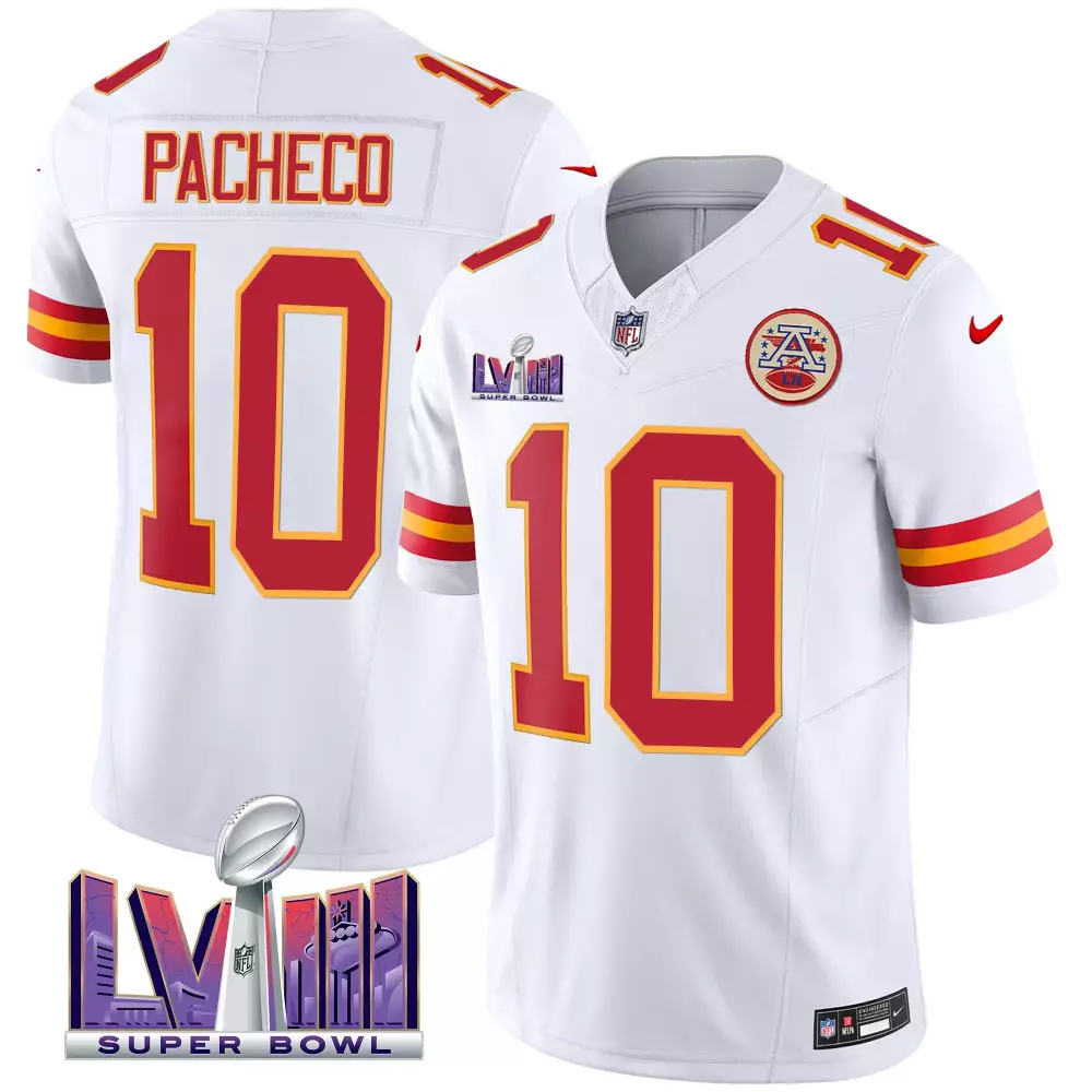 isiah pacheco white mens kansas city chiefs super bowl lviii back 2 back patch vapor jersey v3 all stitched
