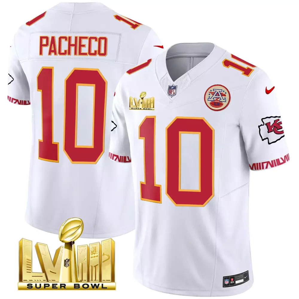 isiah pacheco white mens kansas city chiefs super bowl lviii pattern gold vapor jersey v2 all stitched