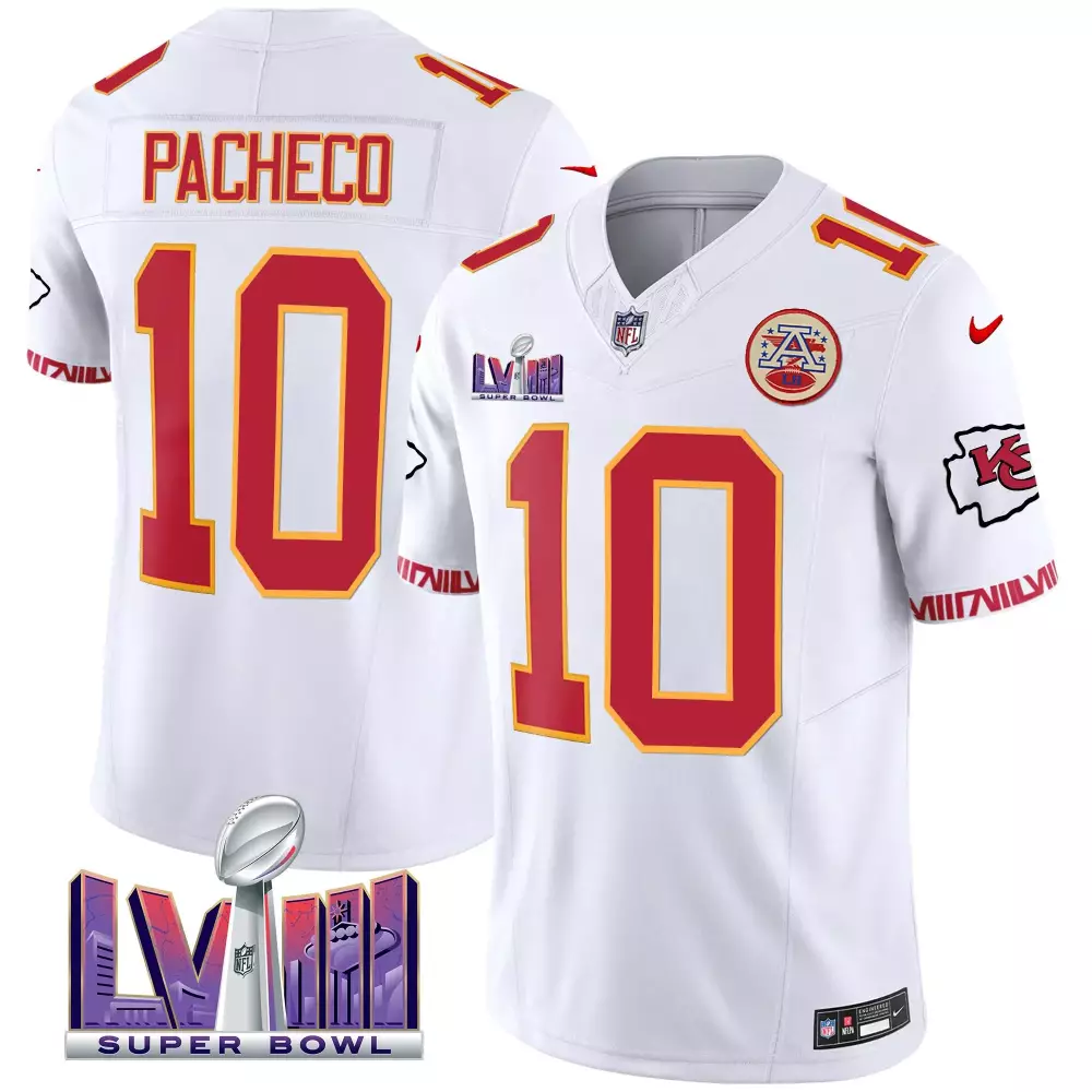 isiah pacheco white mens kansas city chiefs super bowl lviii pattern gold vapor jersey v2 all stitched