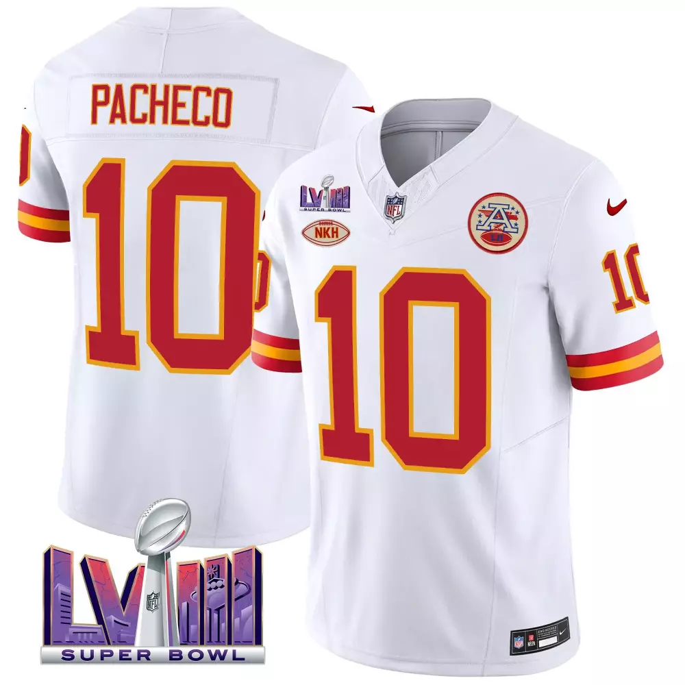 isiah pacheco white mens kansas city chiefs super bowl lviii pattern gold vapor jersey v2 all stitched