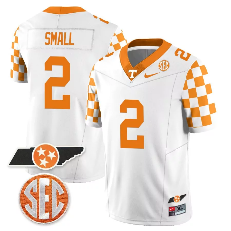 jabari small white mens tennessee volunteers checkerboard alternate jersey stitched