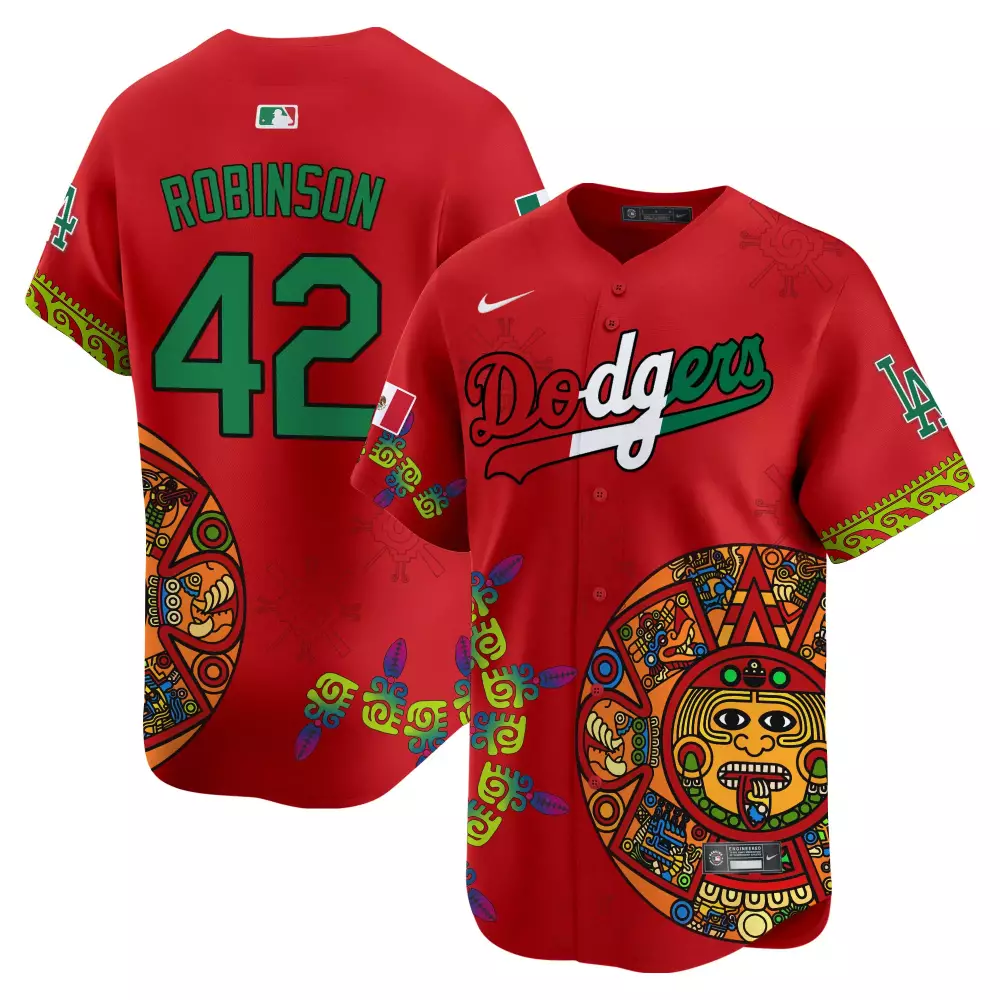 jackie robinson red mens los angeles dodgers mexico 2024 world series vapor premier limited jersey all stitched