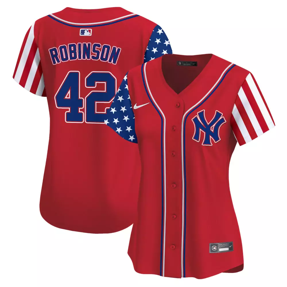 Jackie Robinson Red Yankees 2024 Fourth of July Jersey V7 | Vapor Premier Limited Edition | Stitched Fan Gear | For Men, Women & Youth