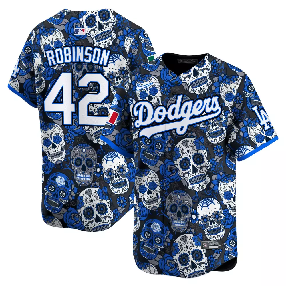jackie robinson royal mens los angeles dodgers mexico sugar skull vapor premier limited jersey v2 printed