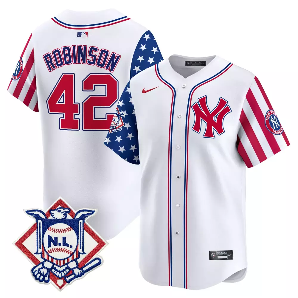 Jackie Robinson Yankees 2024 Alternate Jersey | White with Jackie Robinson Patch Vapor Premier Limited Edition | For Men, Women & Youth