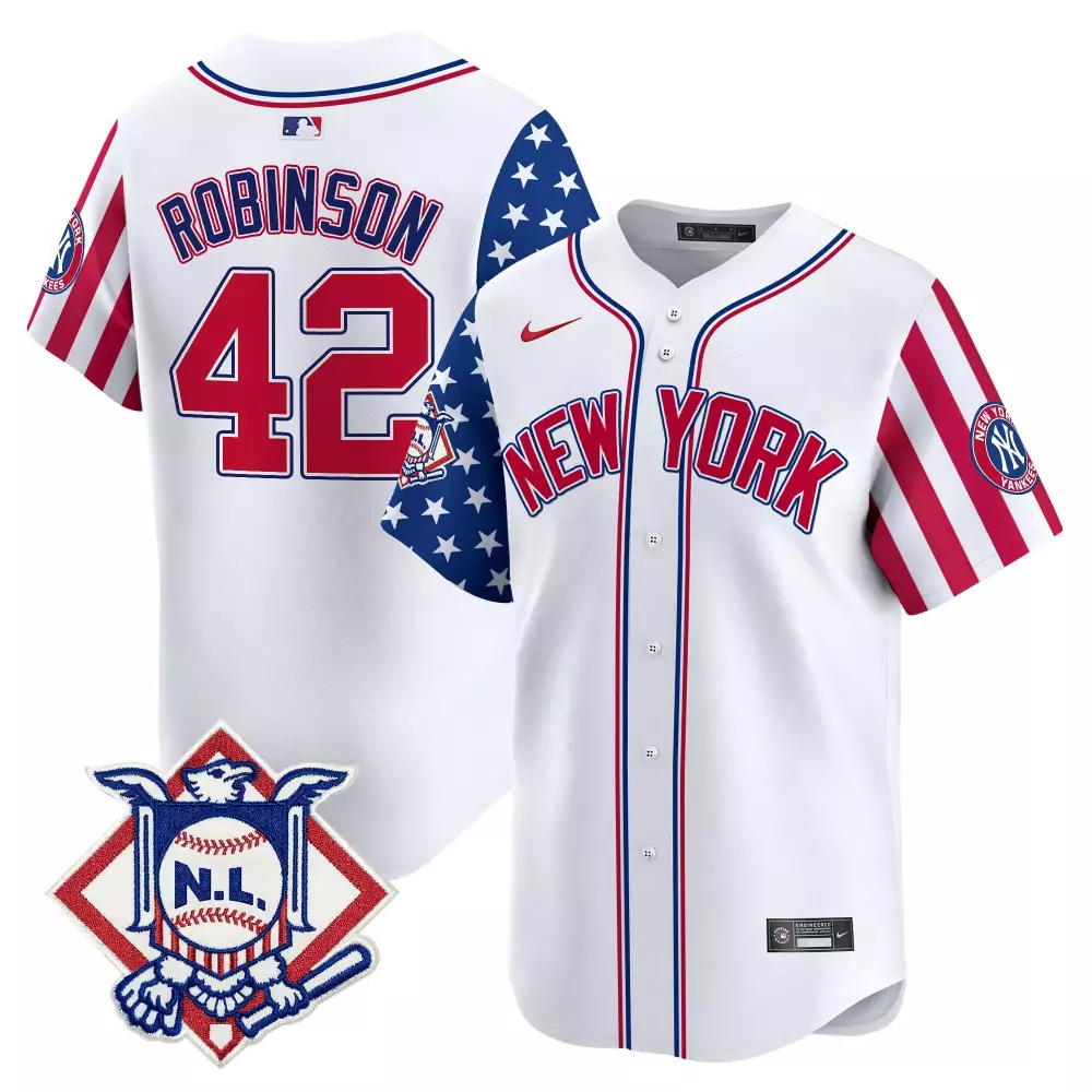 Jackie Robinson Yankees 2024 Alternate Jersey | White with Jackie Robinson Patch Vapor Premier Limited Edition | For Men, Women & Youth