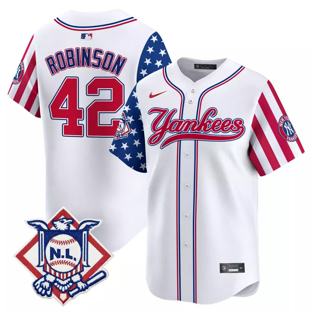 Jackie Robinson Yankees 2024 Alternate Jersey | White with Jackie Robinson Patch Vapor Premier Limited Edition | For Men, Women & Youth