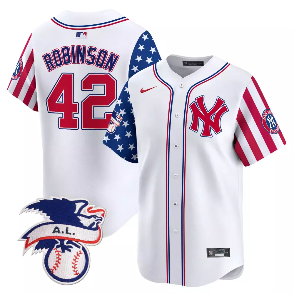 Jackie Robinson Yankees 2024 Fourth of July Jersey V5 | White Vapor Premier Limited Edition | For Men, Women & Youth