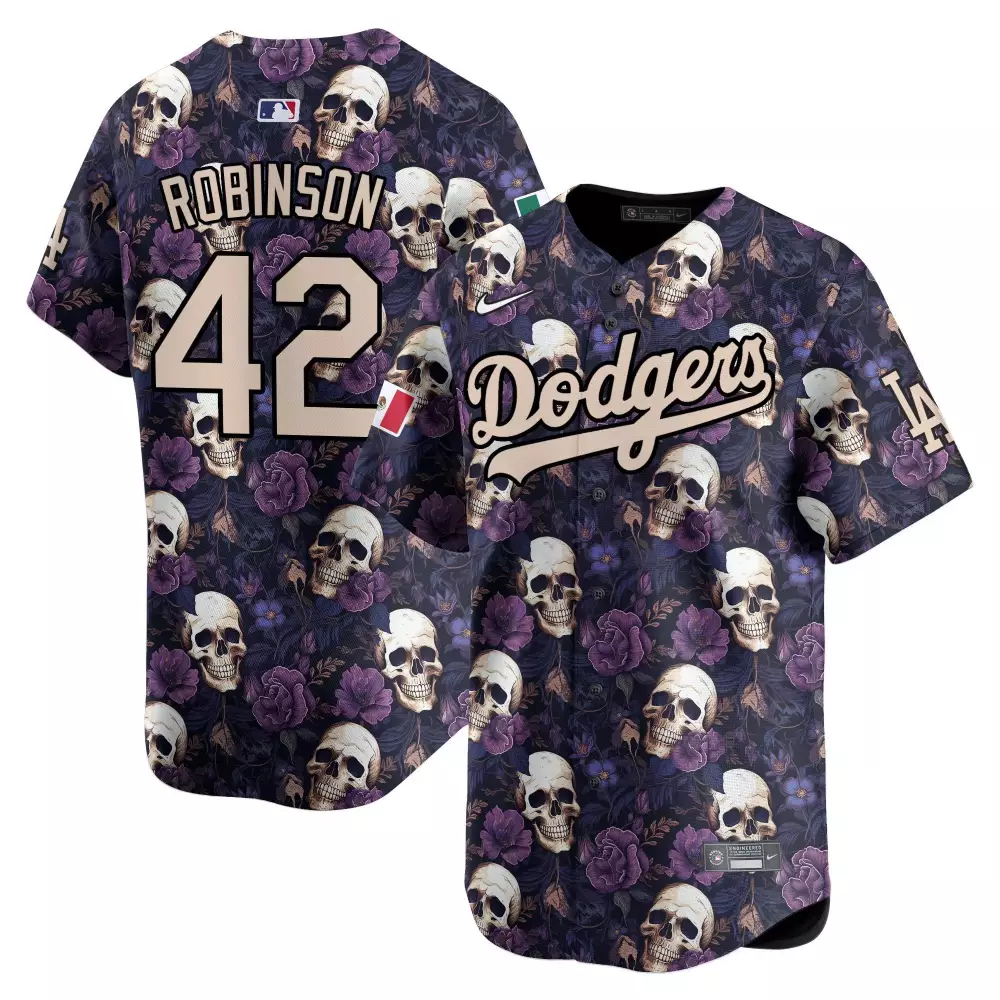 jackie robinson youth los angeles dodgers mexico dia de los muertos vapor premier limited jersey printed