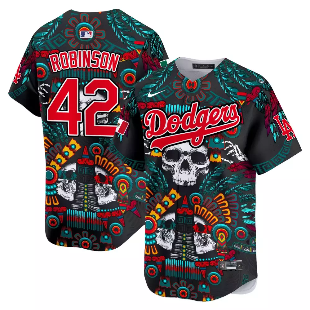 jackie robinson youth los angeles dodgers mexico dia de los muertos vapor premier limited jersey printed