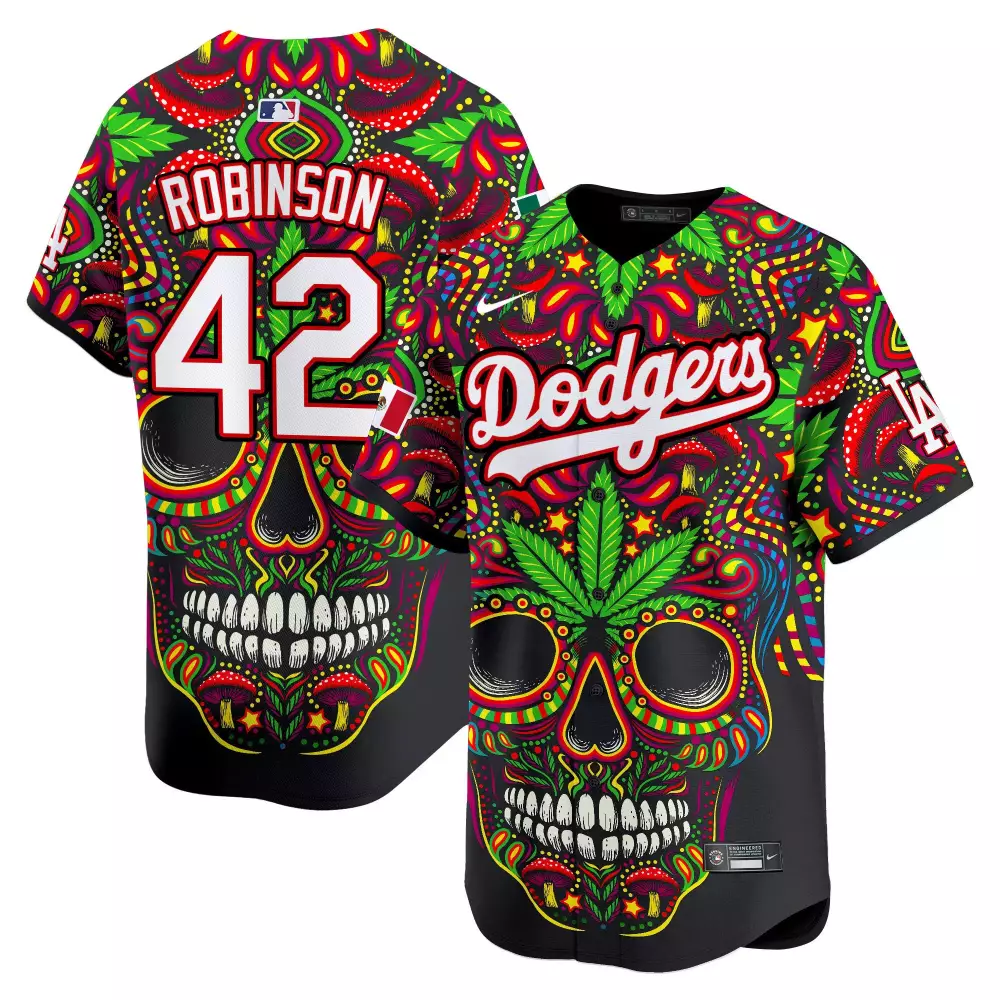 jackie robinson youth los angeles dodgers mexico dia de los muertos vapor premier limited jersey printed