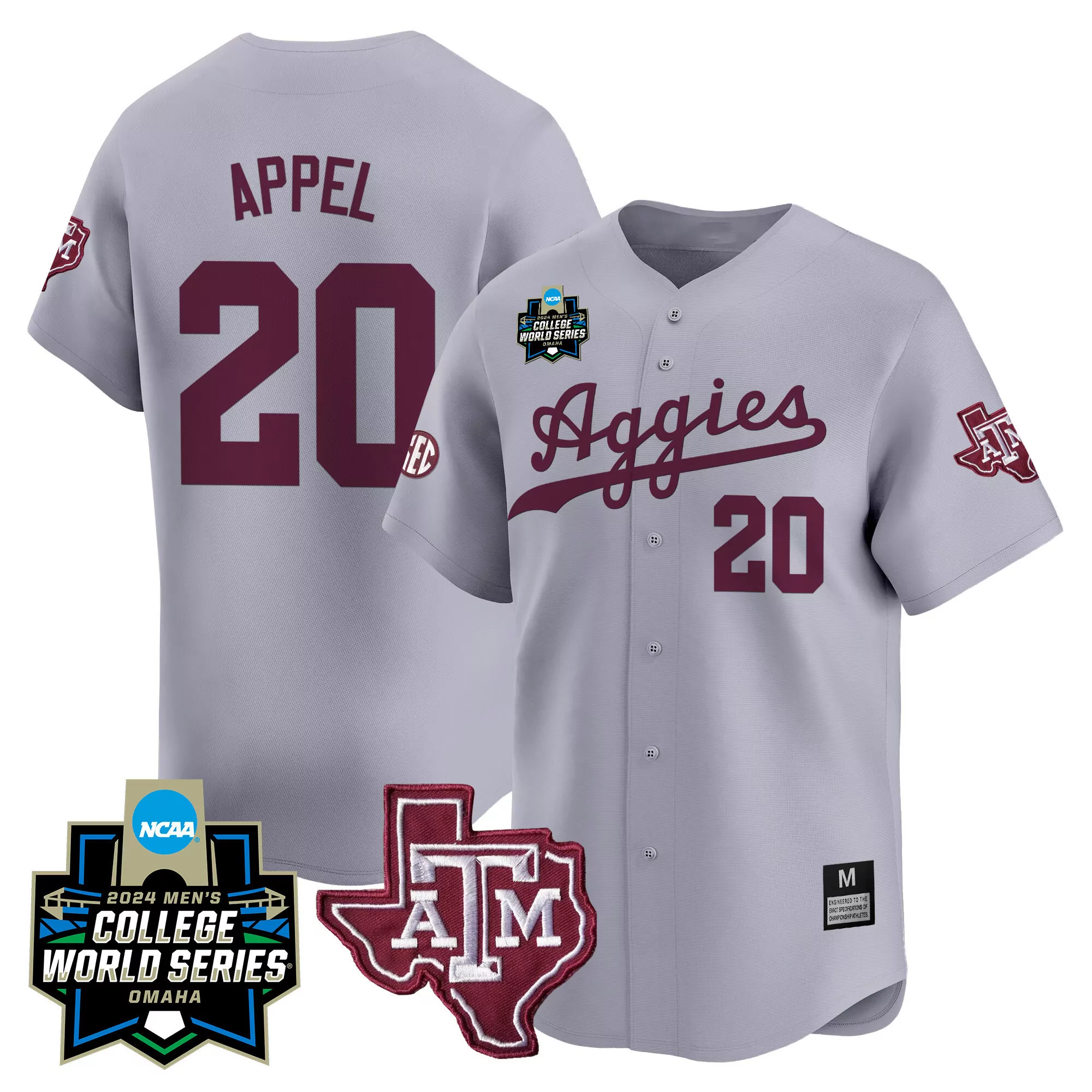 jackson appel black gold womens texas am aggies 2024 college world series vapor premier limited jersey all stitched