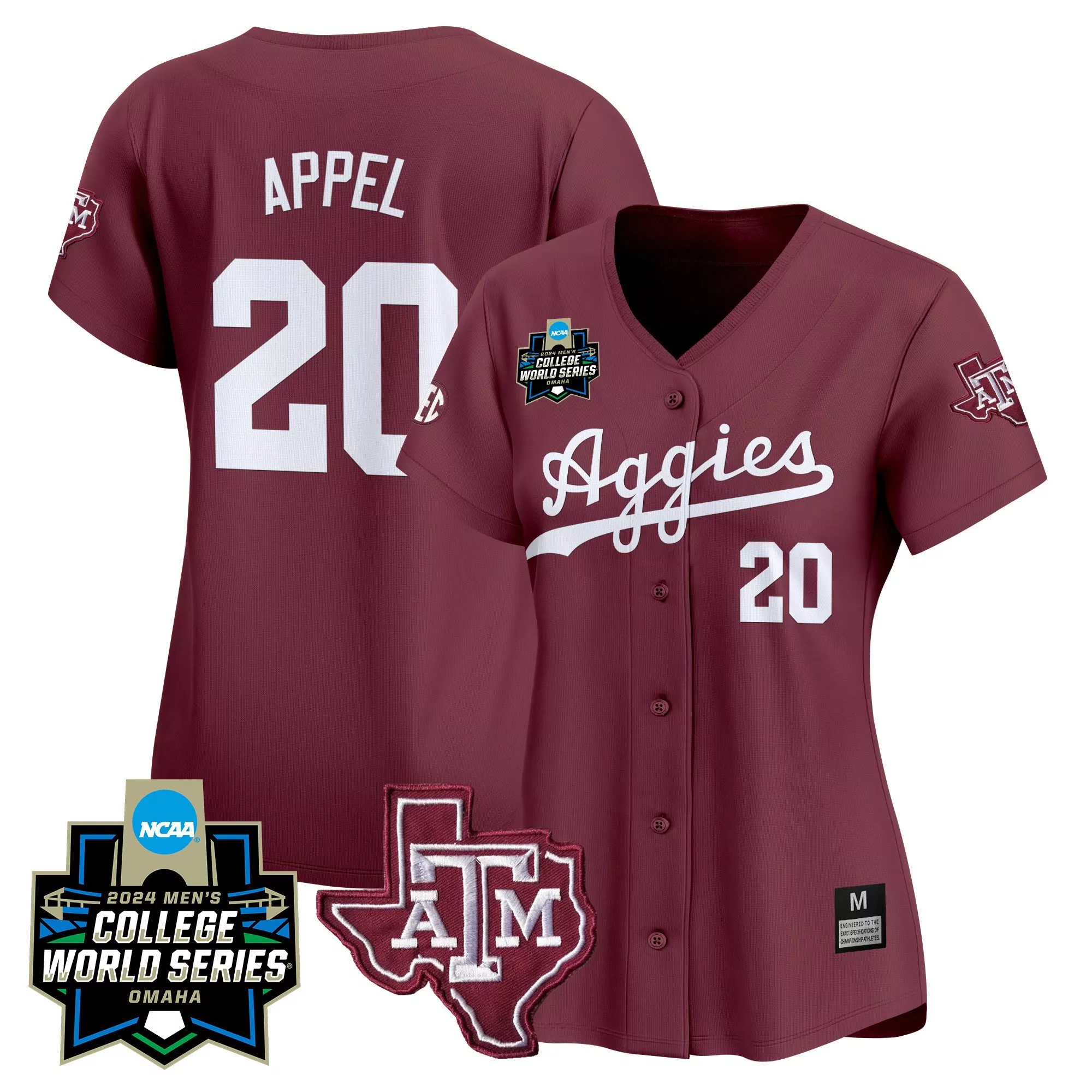 jackson appel maroon pinstripe womens texas am aggies 2024 college world series vapor premier limited jersey all stitche