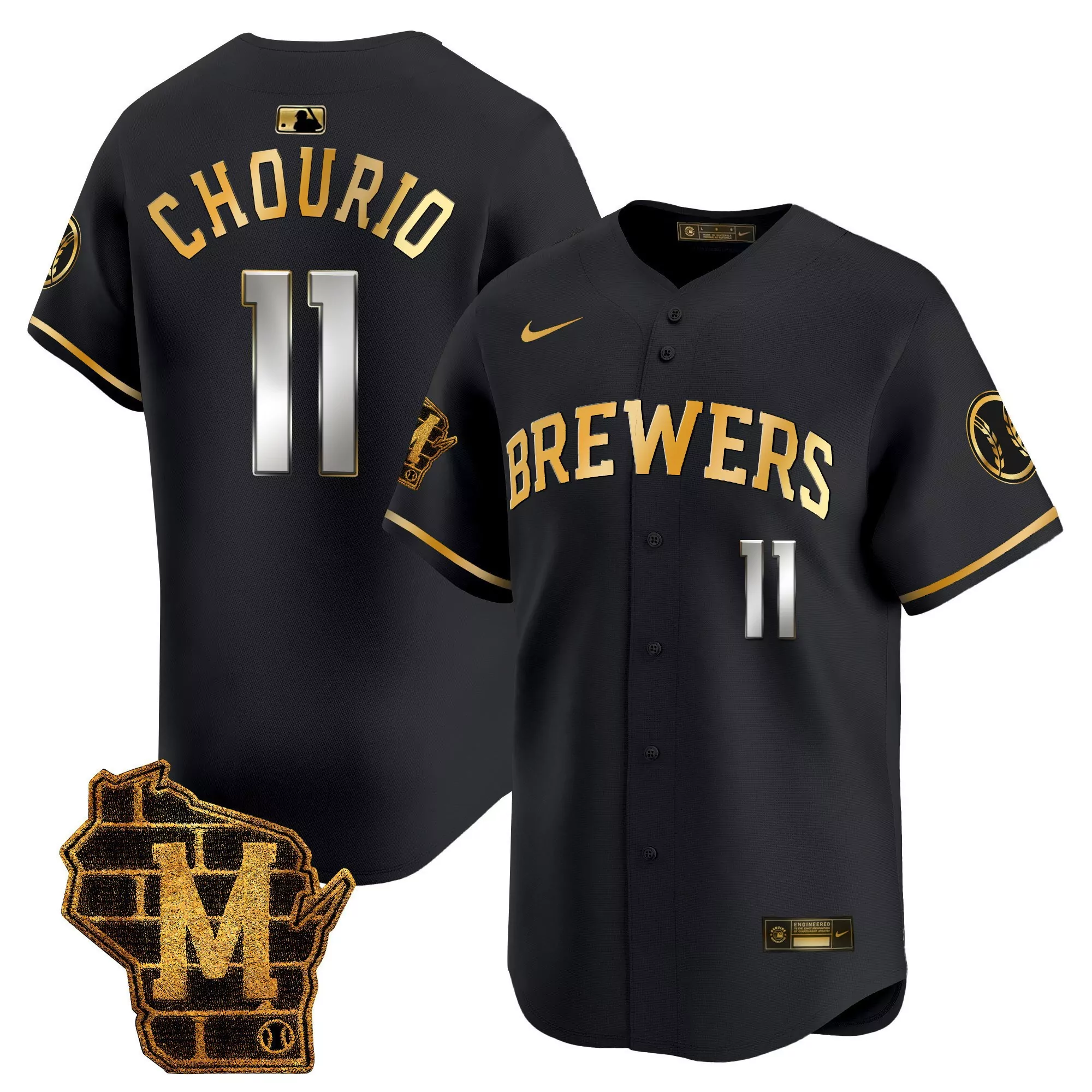 gold men milwaukee brewers golden 50th anniversary patch vapor premier limited custom jersey all stitched