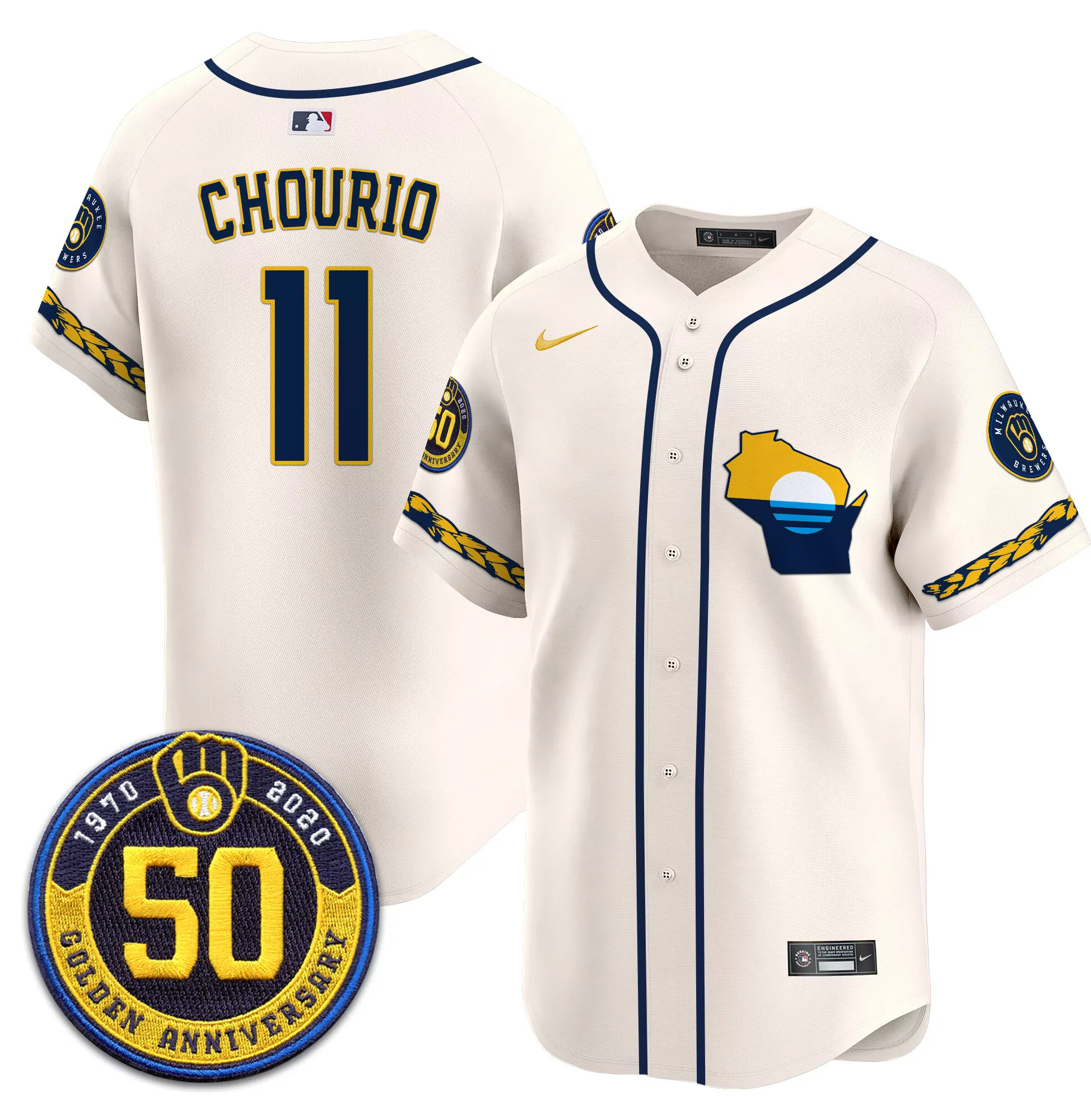 jackson chourio cream mens milwaukee brewers armed forces day vapor premier limited jersey all stitched