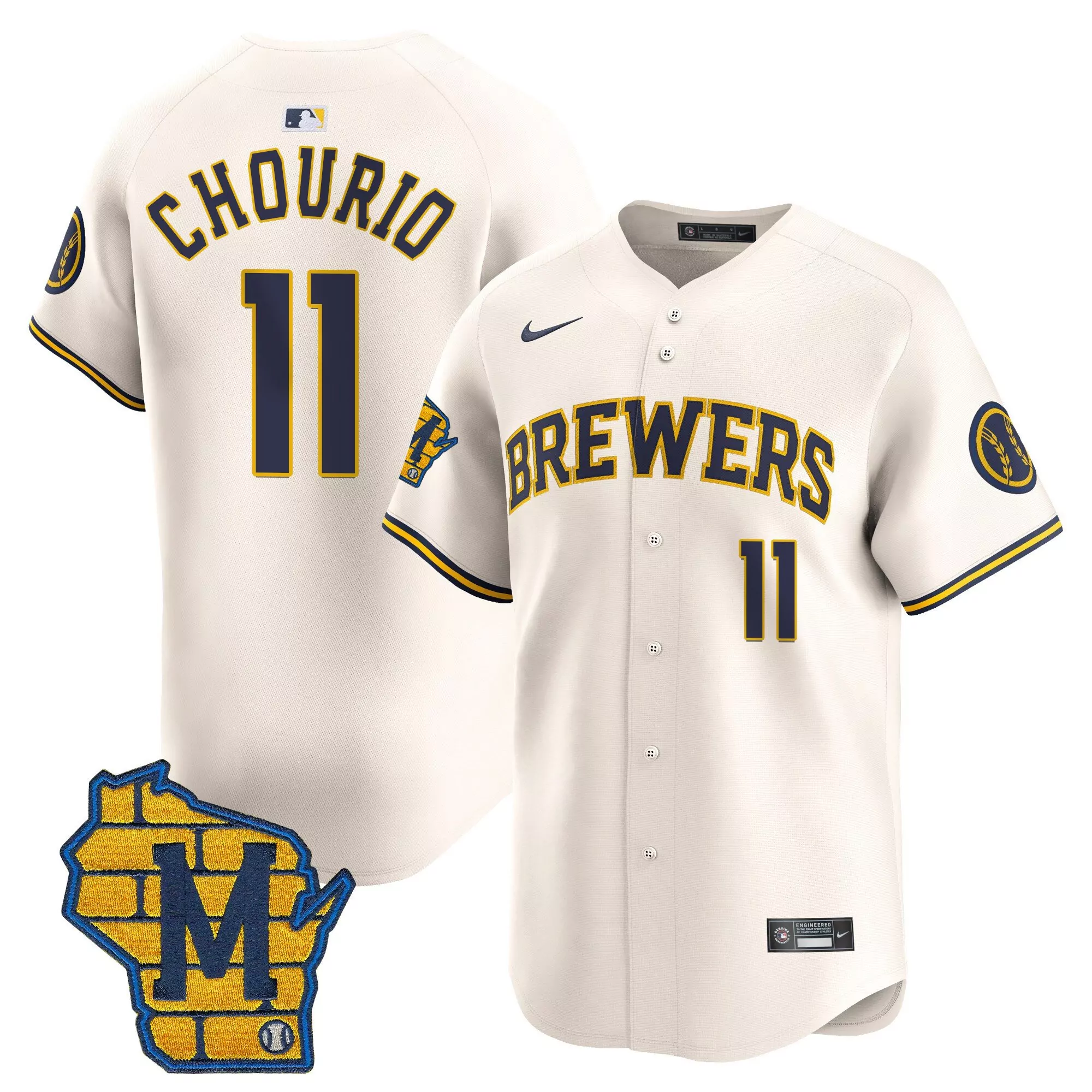 jackson chourio cream mens milwaukee brewers armed forces day vapor premier limited jersey all stitched