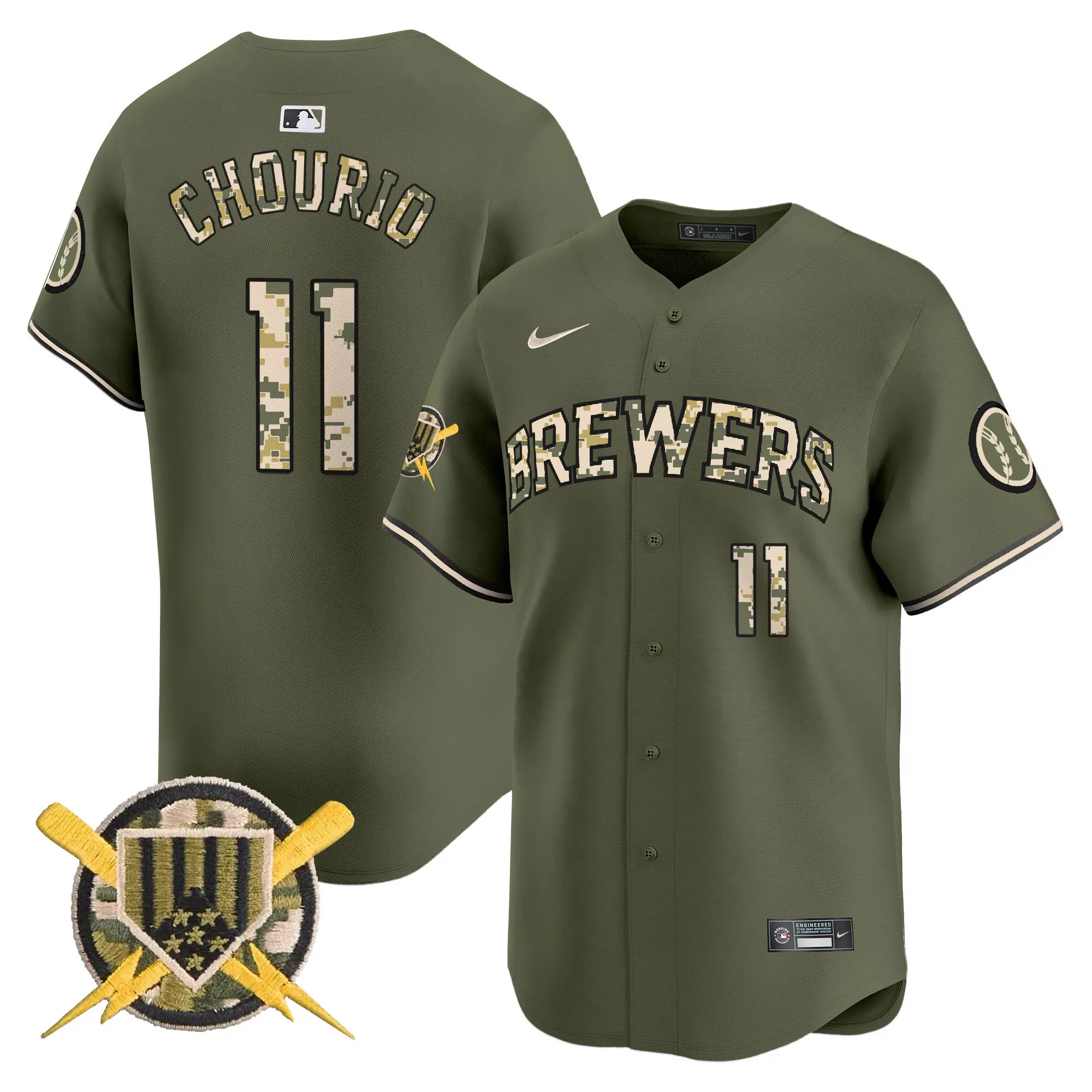 jackson chourio green mens milwaukee brewers armed forces day vapor premier limited jersey all stitched
